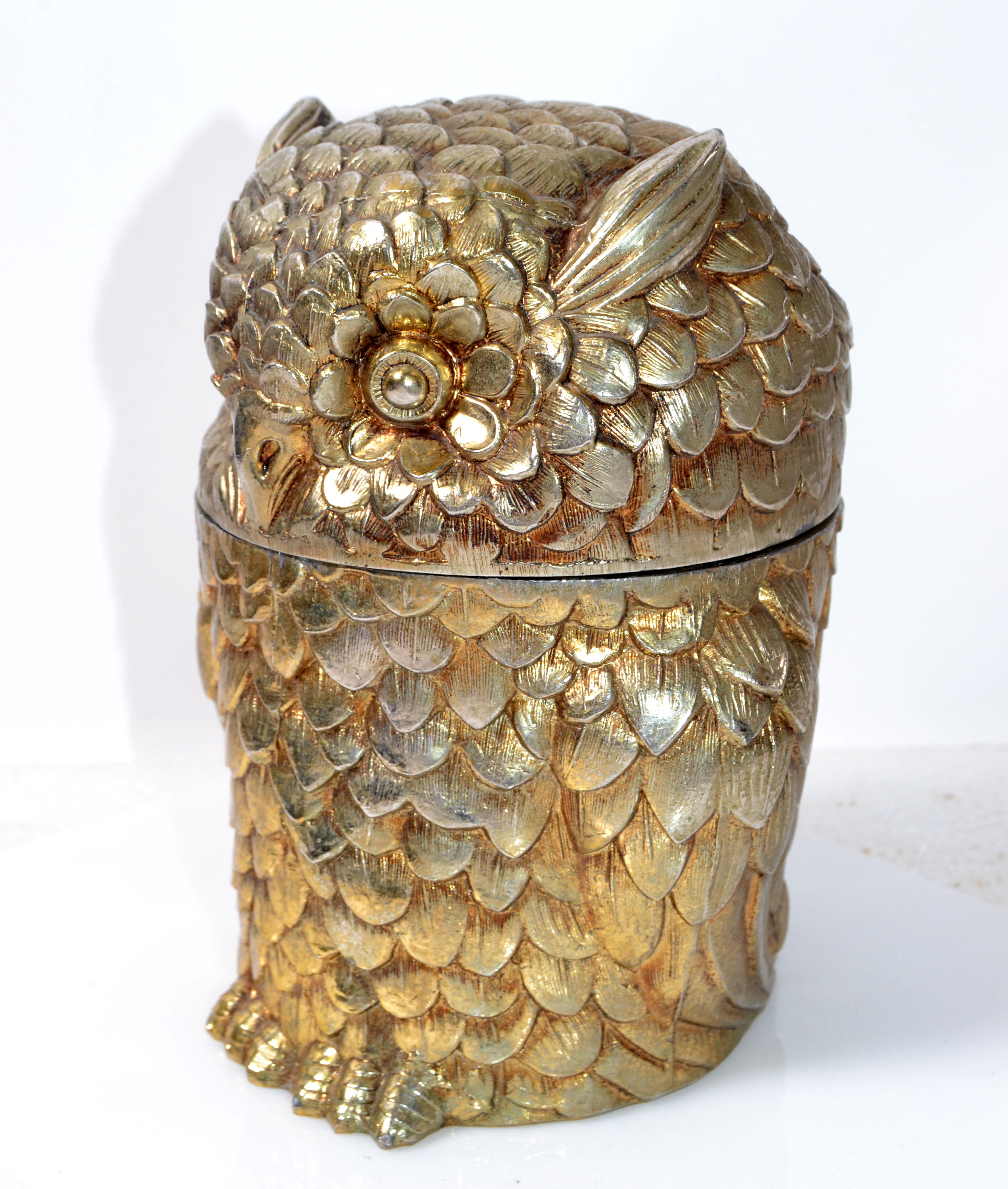 Gold Plated Mauro Manetti Insulated Owl Ice Bucket Mid-Century Modern Italy 1940 In Fair Condition In Miami, FL
