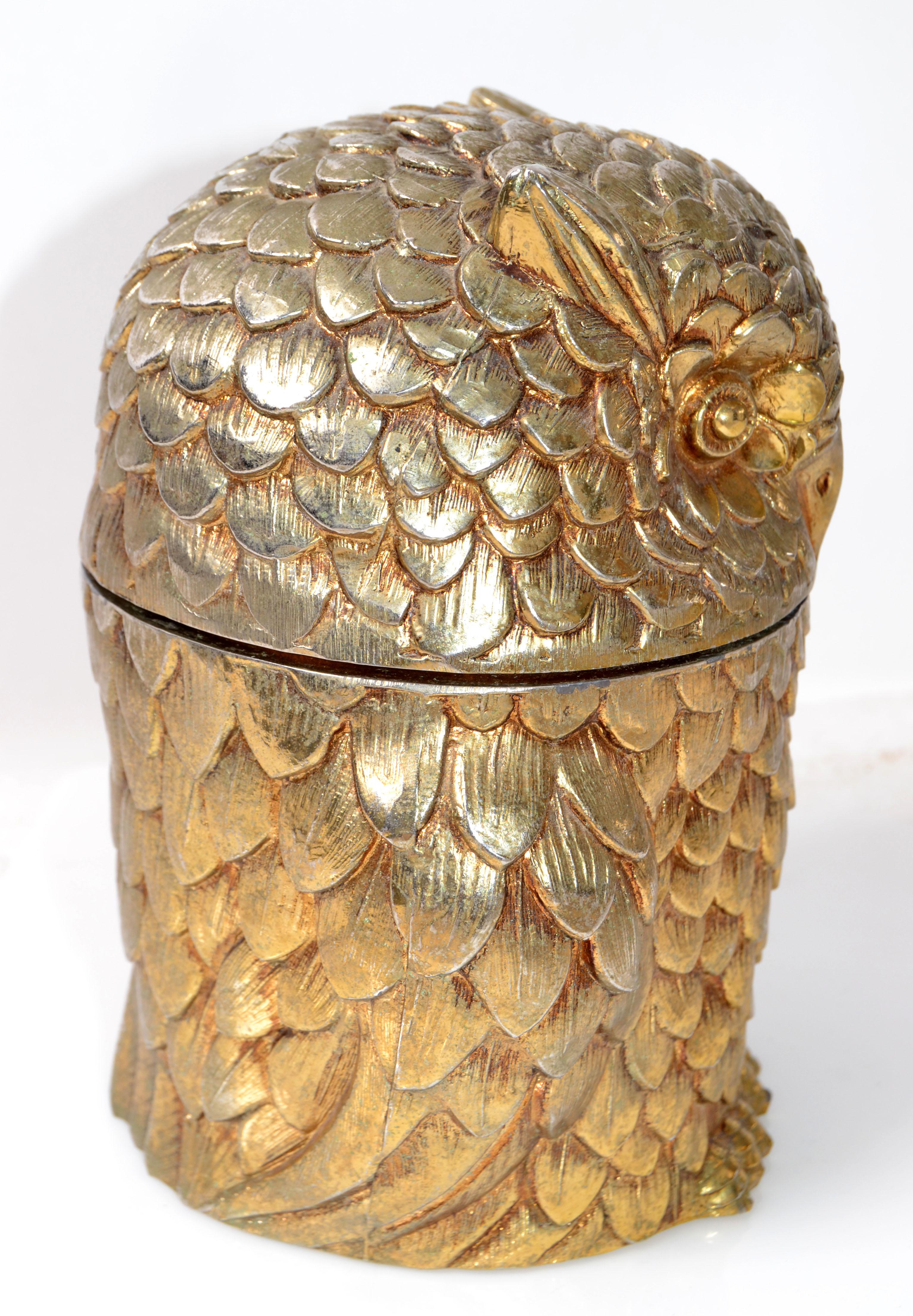 Mid-20th Century Gold Plated Mauro Manetti Insulated Owl Ice Bucket Mid-Century Modern Italy 1940