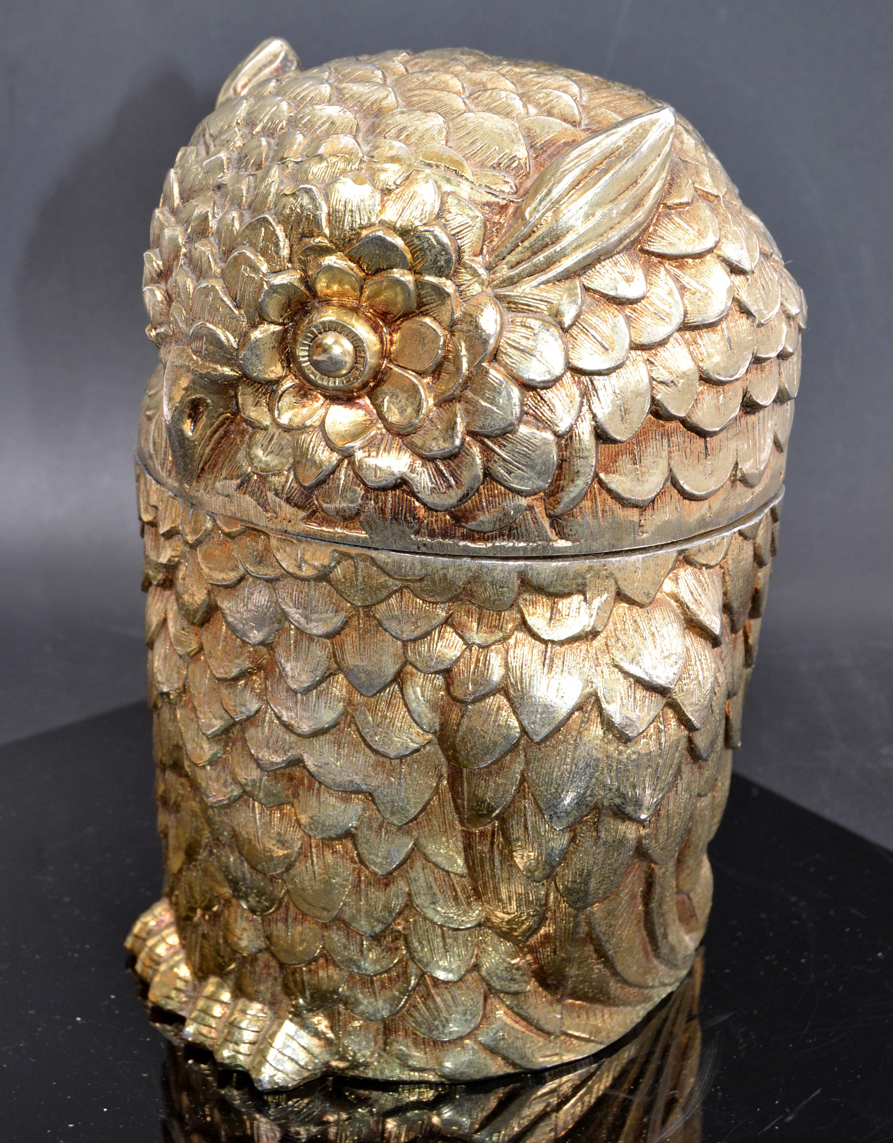 Gold Plated Mauro Manetti Insulated Owl Ice Bucket Mid-Century Modern Italy 1940 1