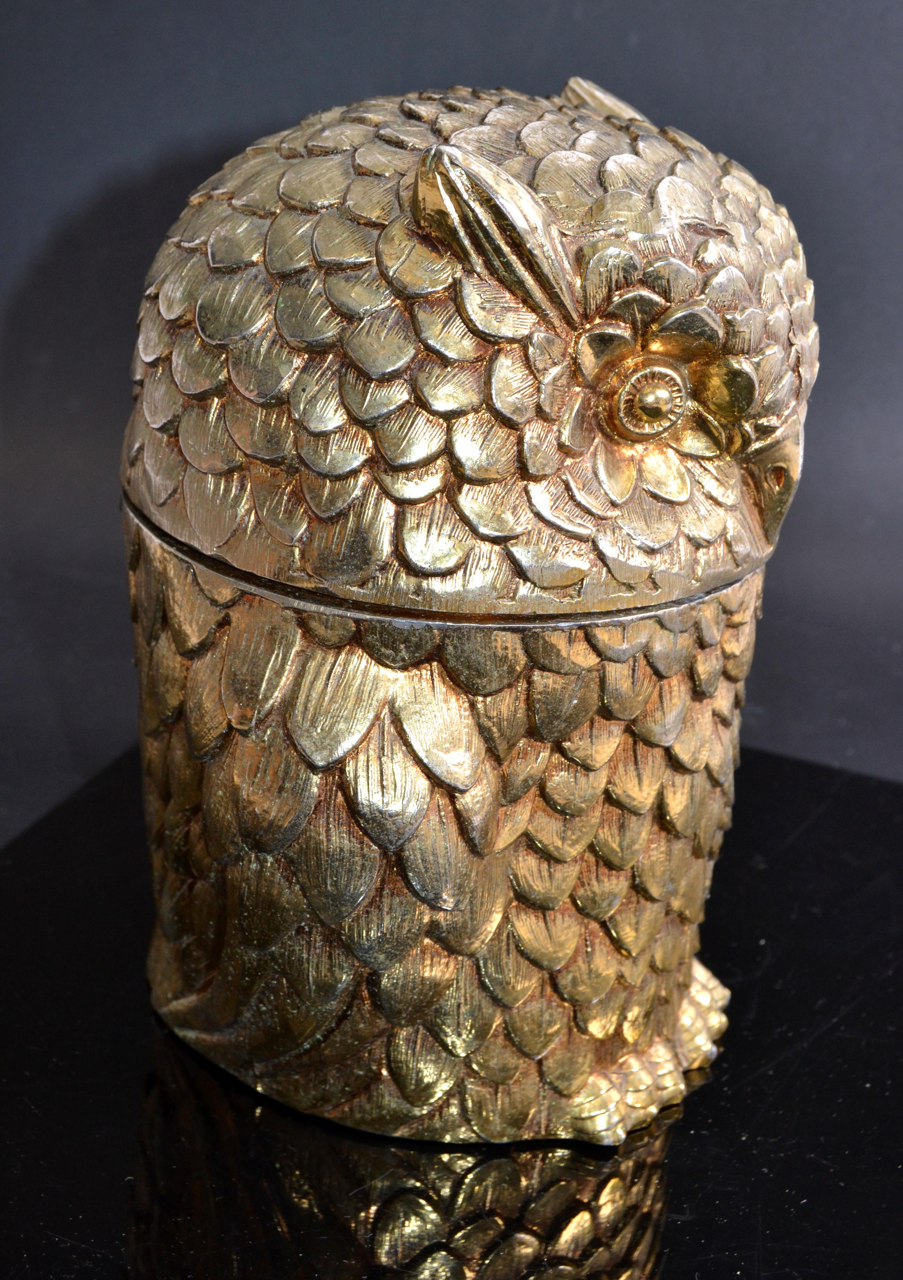 Gold Plated Mauro Manetti Insulated Owl Ice Bucket Mid-Century Modern Italy 1940 2