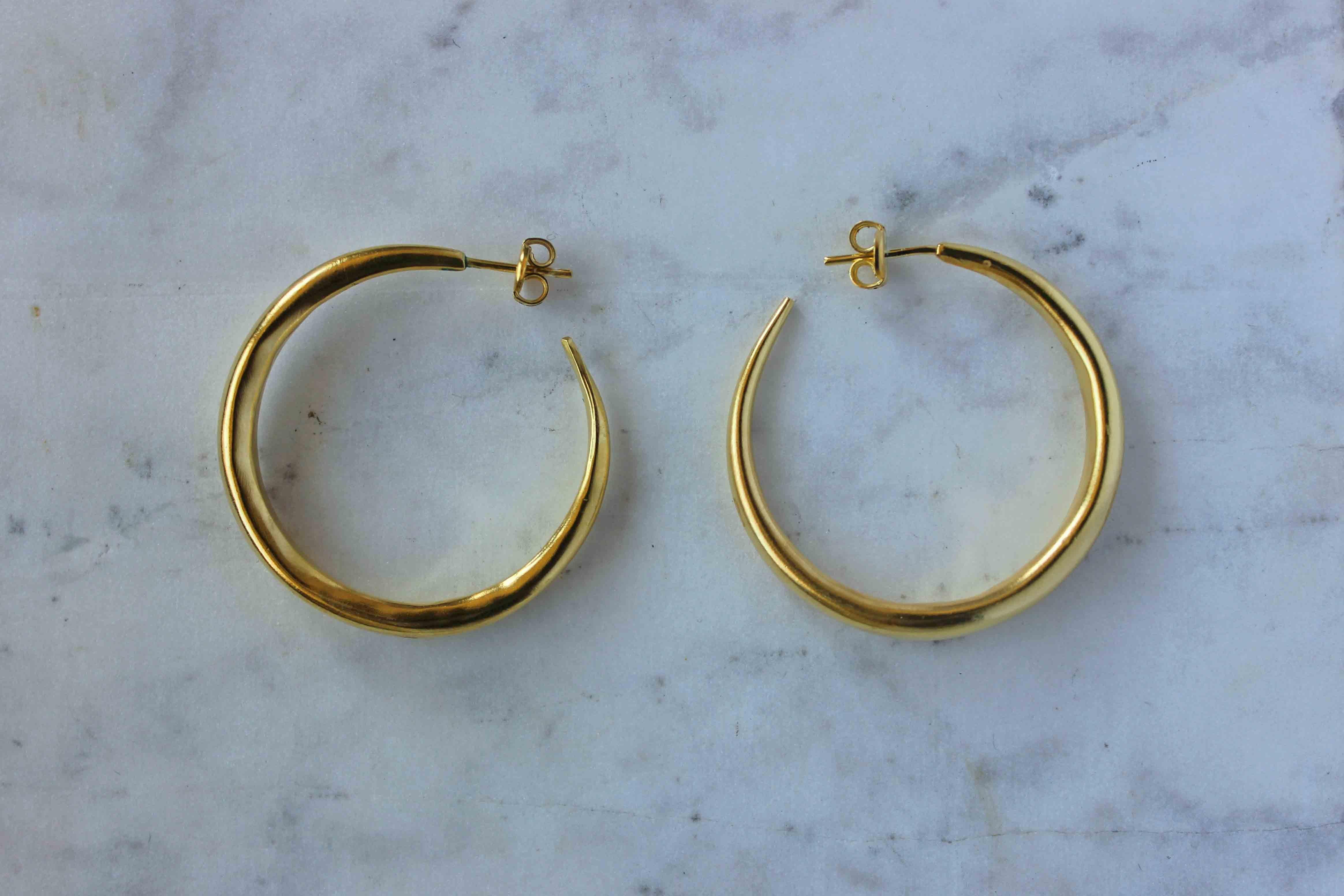 Contemporary Gold Plated Medium Silver Hoop Earrings For Sale