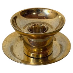 Gold Plated Metal Candlestick and Saucer Set Vintage Danish Vintage 1970s