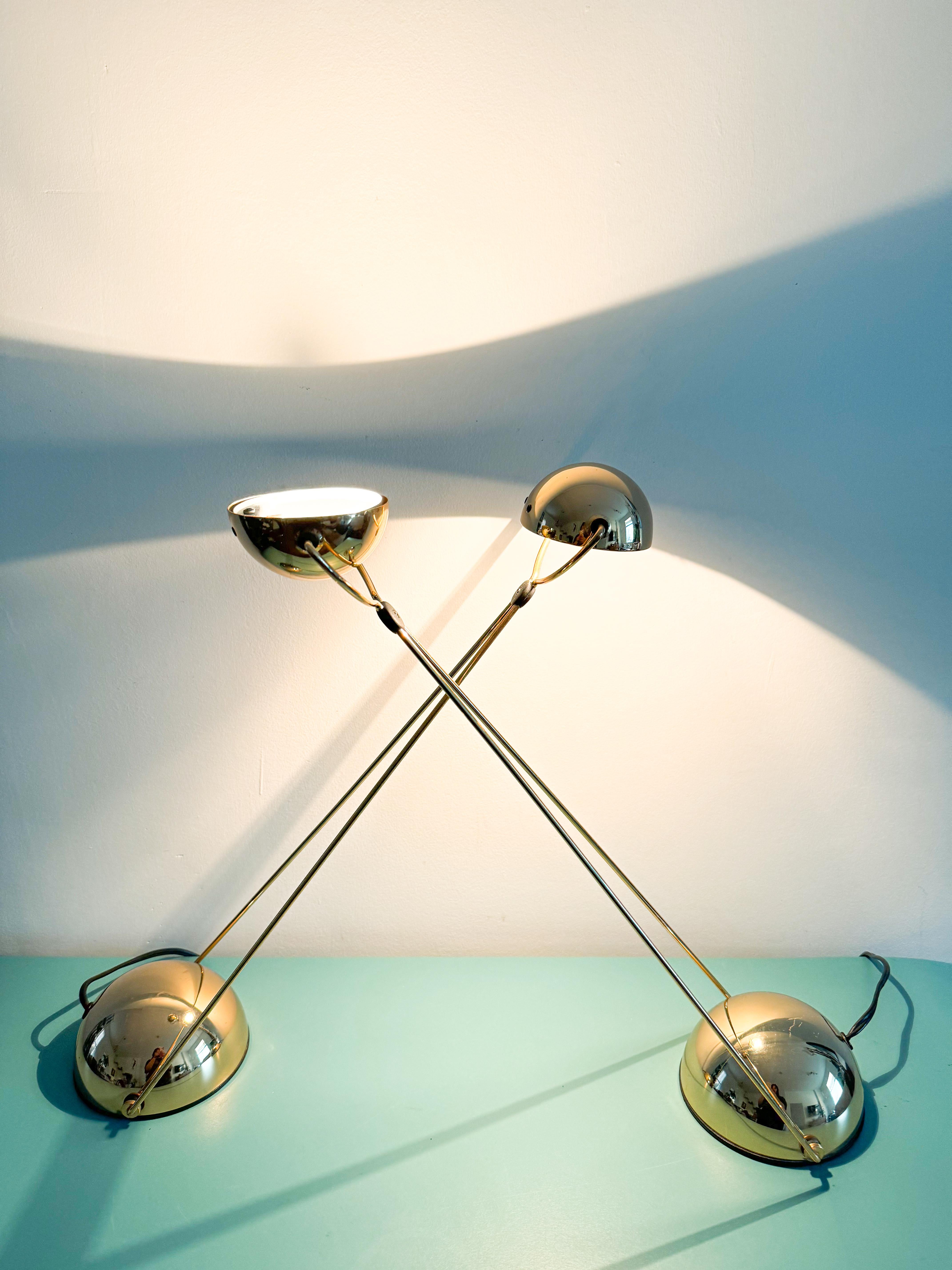 Gold-Plated Metal Italian Table Lamp 'Meridiana' for Stefano Cevoli, 1980s In Good Condition In Toronto, CA