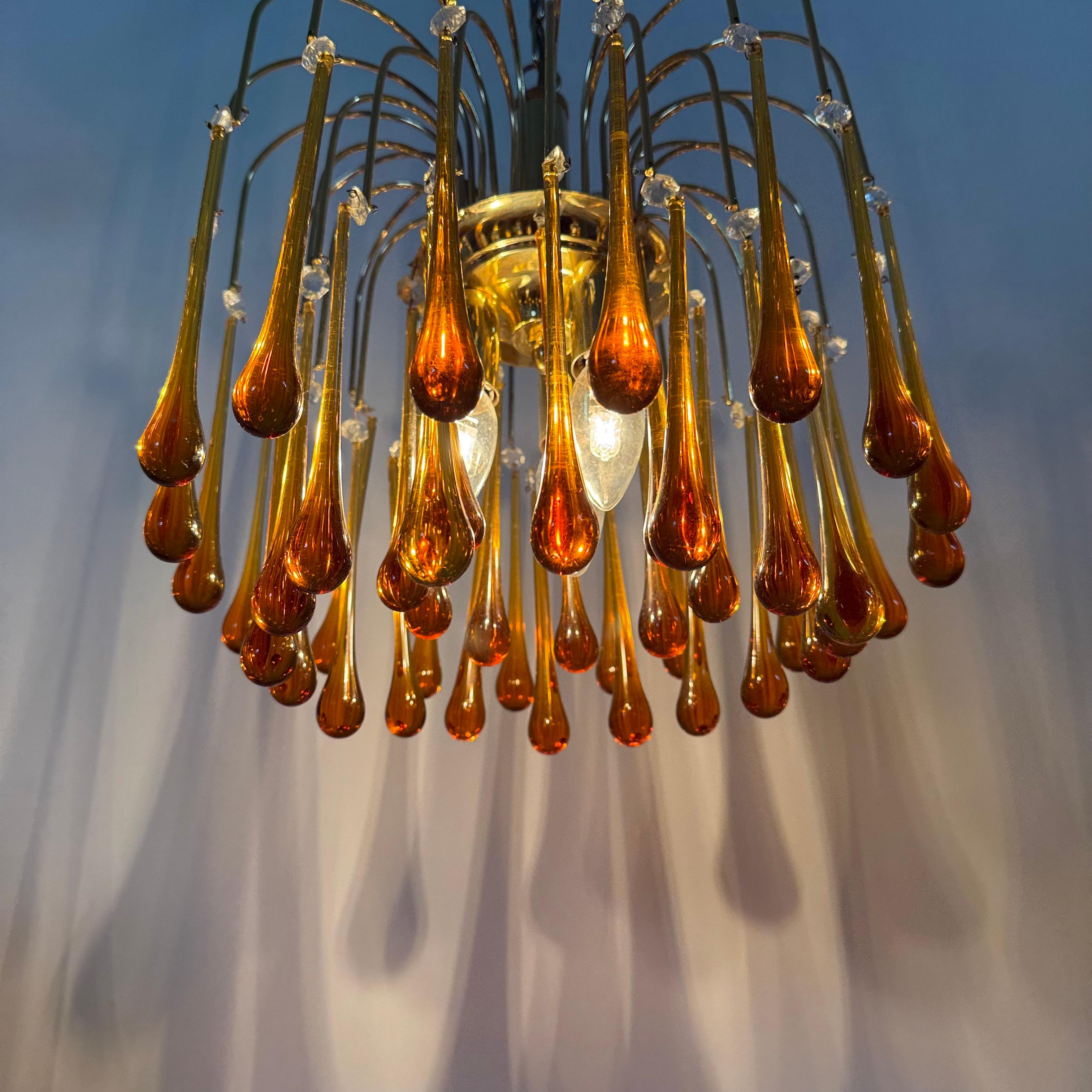 Araña de gota de cristal de Murano y metal dorado de Paolo Venini para Mand Eurolu en venta 6