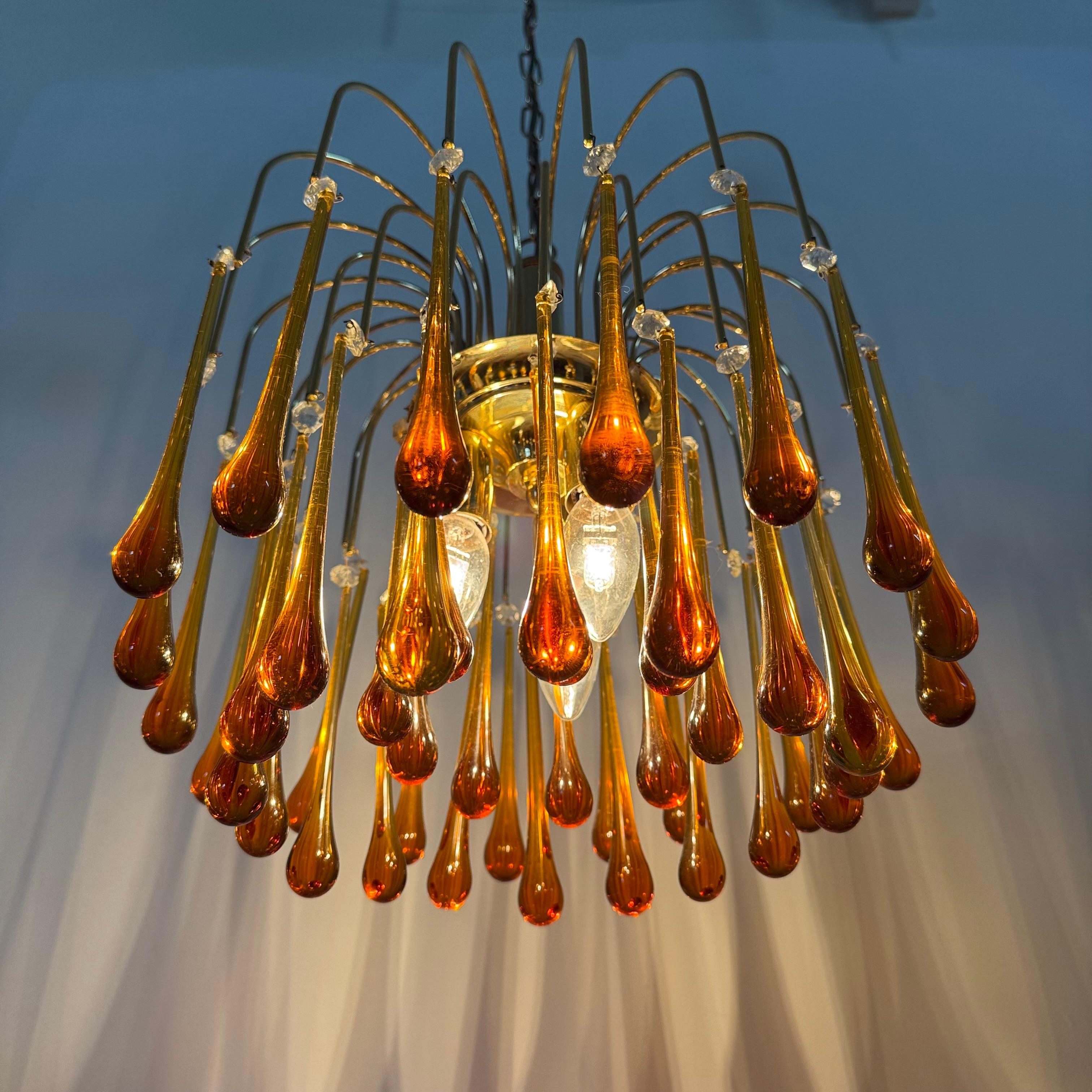 Araña de gota de cristal de Murano y metal dorado de Paolo Venini para Mand Eurolu en venta 7