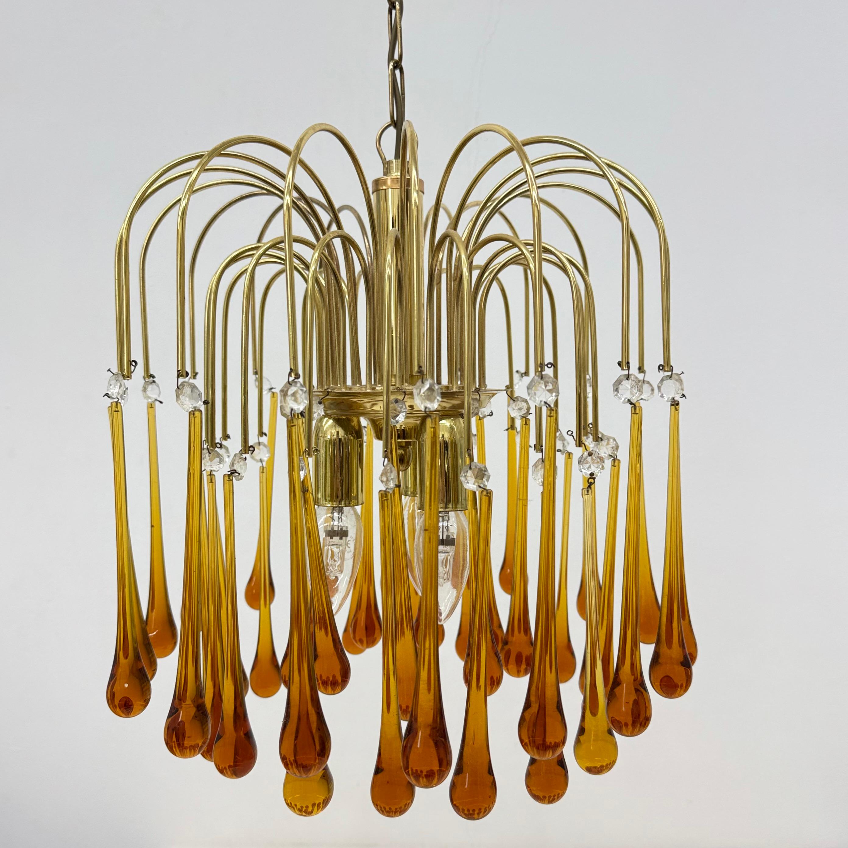 Araña de gota de cristal de Murano y metal dorado de Paolo Venini para Mand Eurolu en venta 8