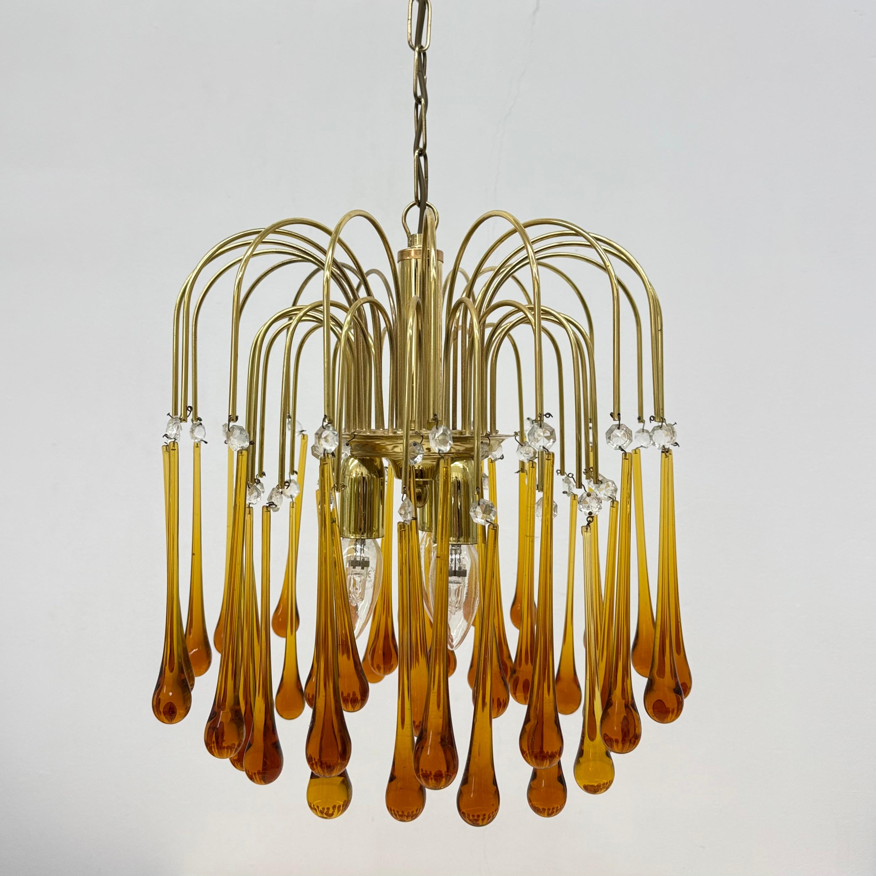 Araña de gota de cristal de Murano y metal dorado de Paolo Venini para Mand Eurolu en venta 9