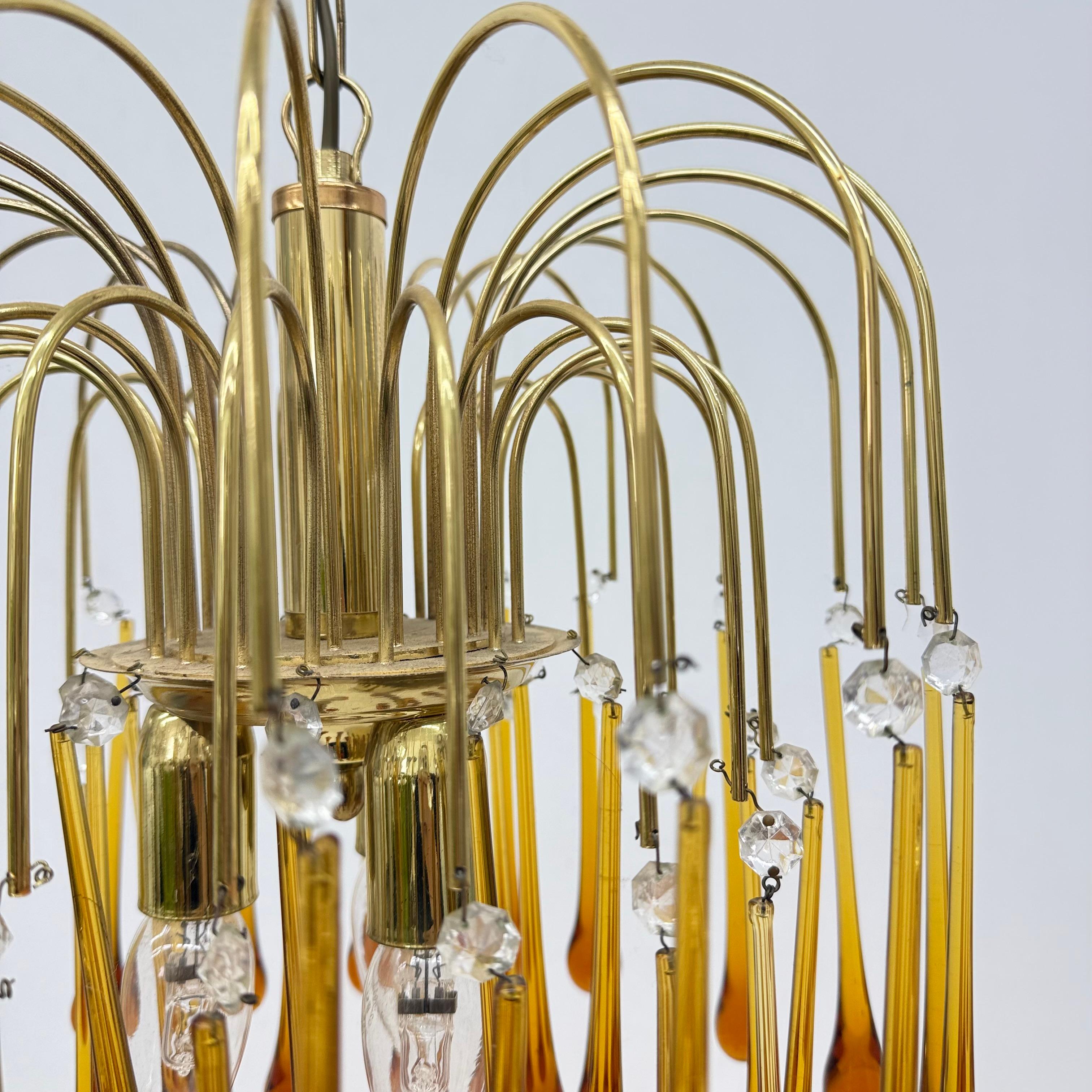 Araña de gota de cristal de Murano y metal dorado de Paolo Venini para Mand Eurolu en venta 10
