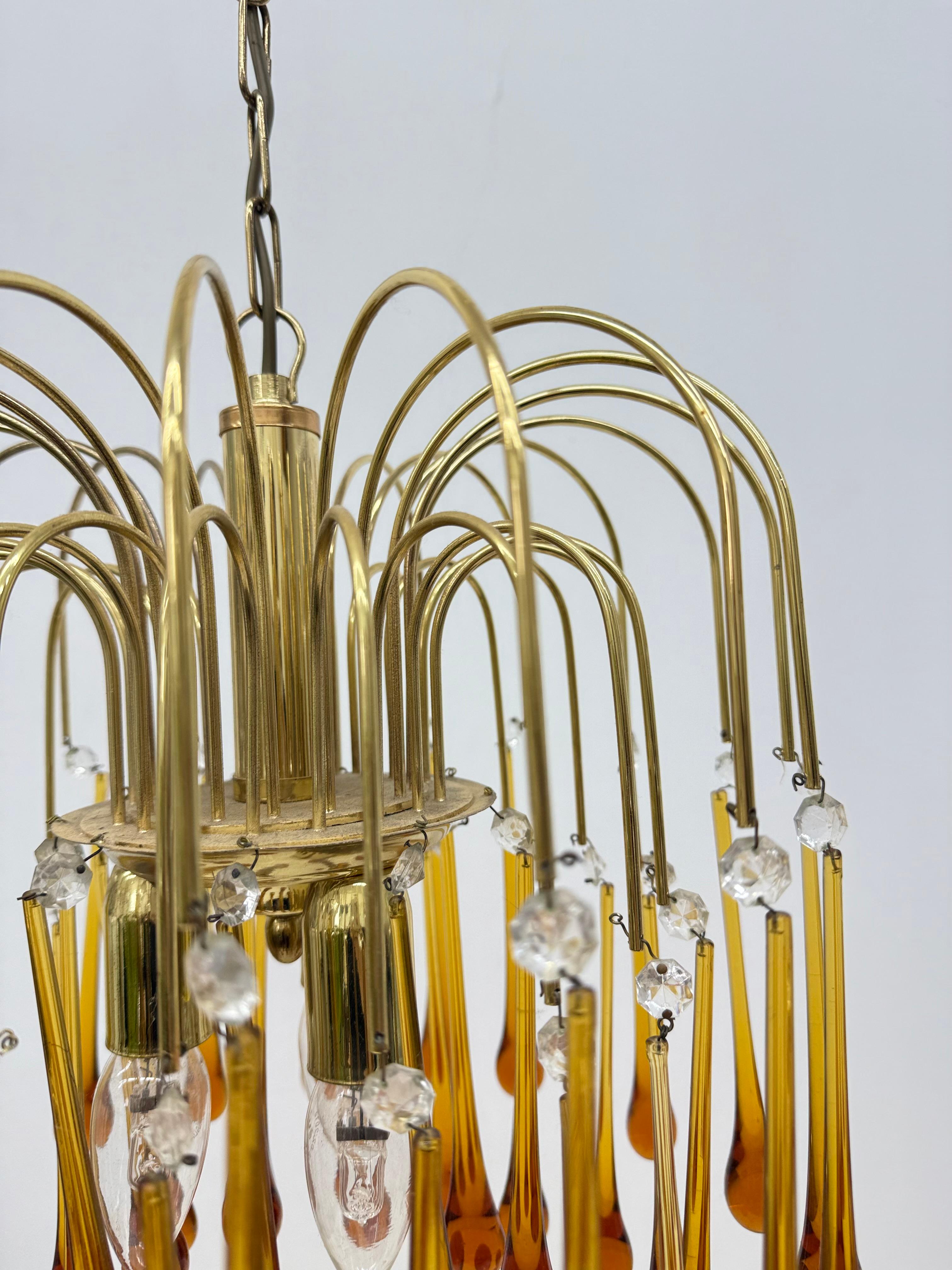 Araña de gota de cristal de Murano y metal dorado de Paolo Venini para Mand Eurolu en venta 11