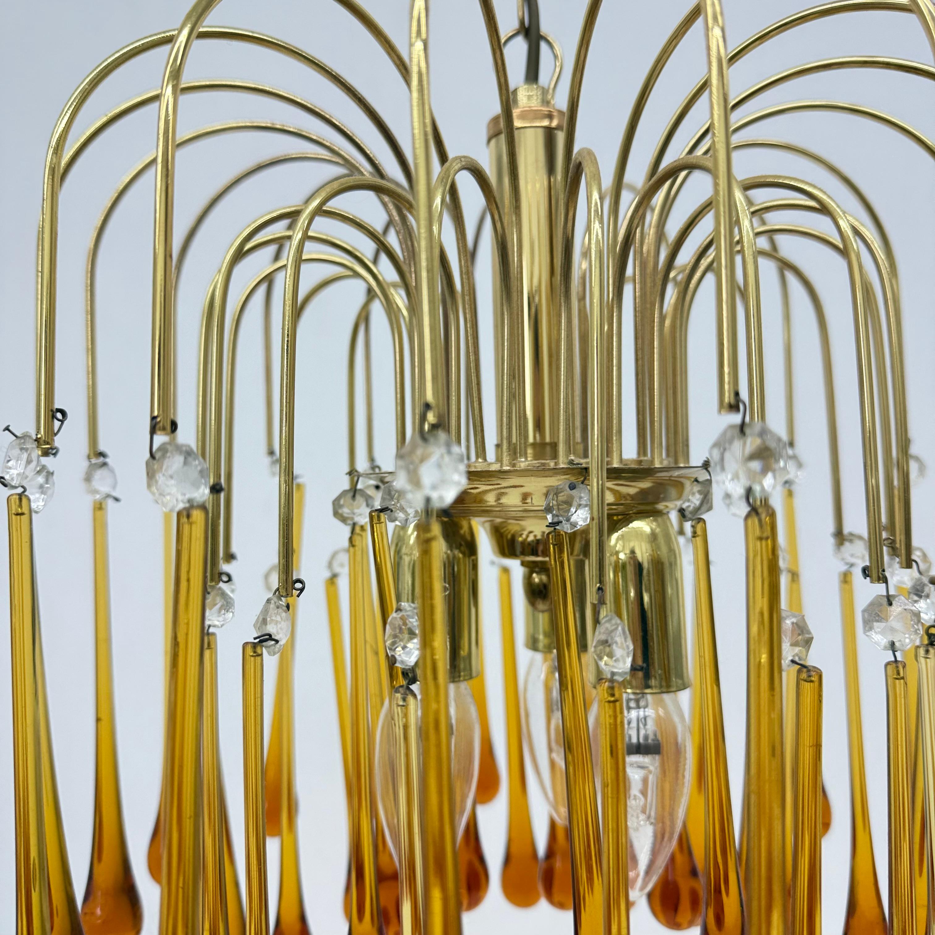 Araña de gota de cristal de Murano y metal dorado de Paolo Venini para Mand Eurolu en venta 13