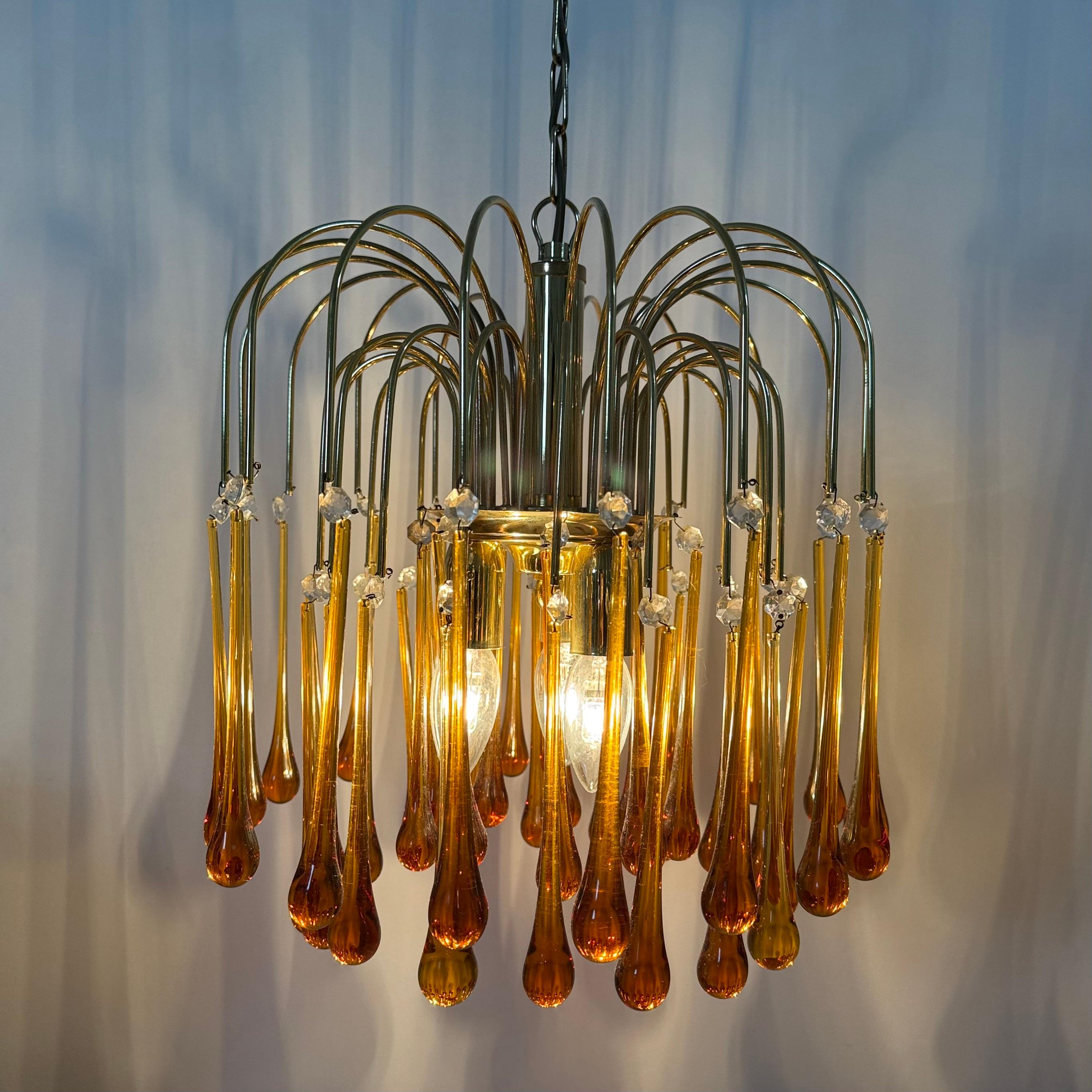 Araña de gota de cristal de Murano y metal dorado de Paolo Venini para Mand Eurolu en venta 2