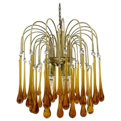 Araña de gota de cristal de Murano y metal dorado de Paolo Venini para Mand Eurolu