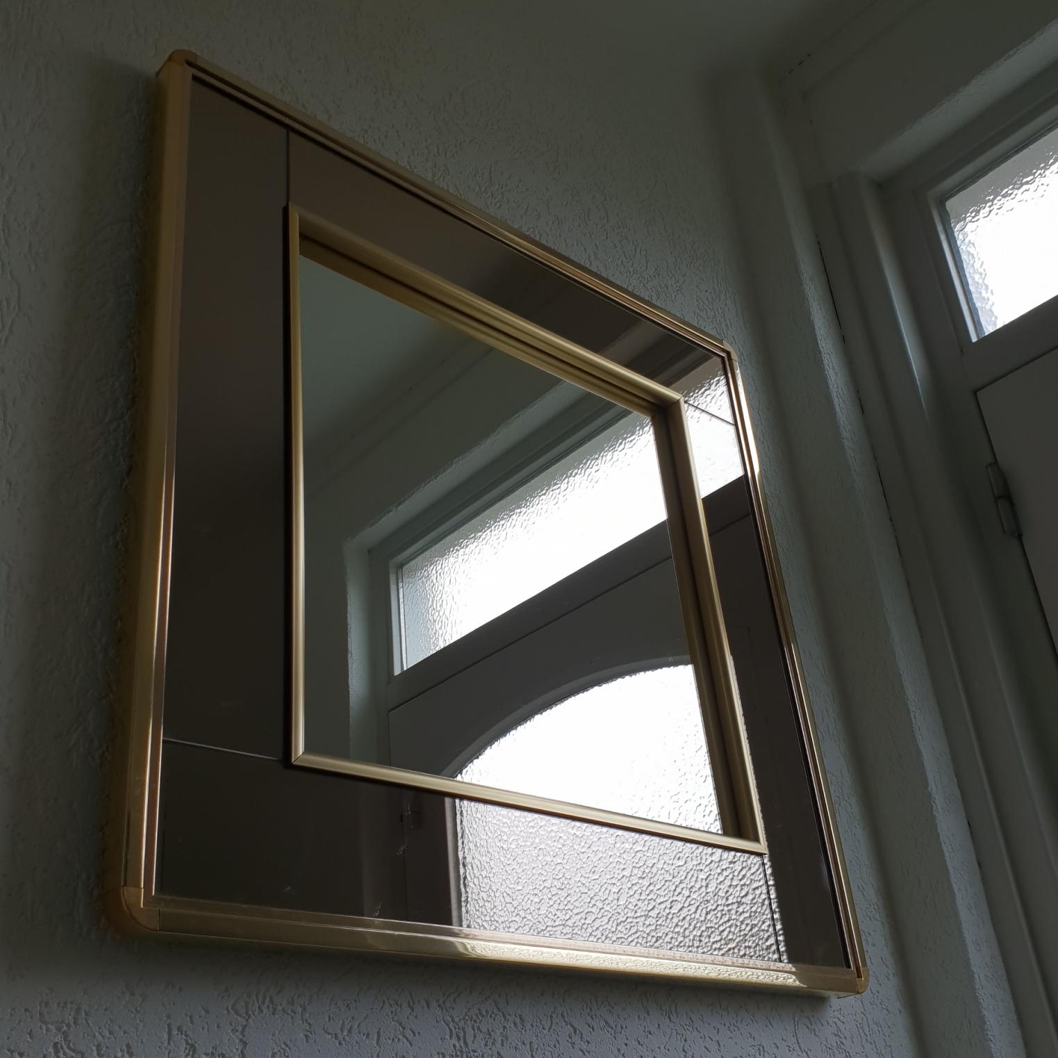 Belgian Gold-Plated Mirror with Smoked and Clear Mirror Glass by Belgo Chrome, 1980s For Sale