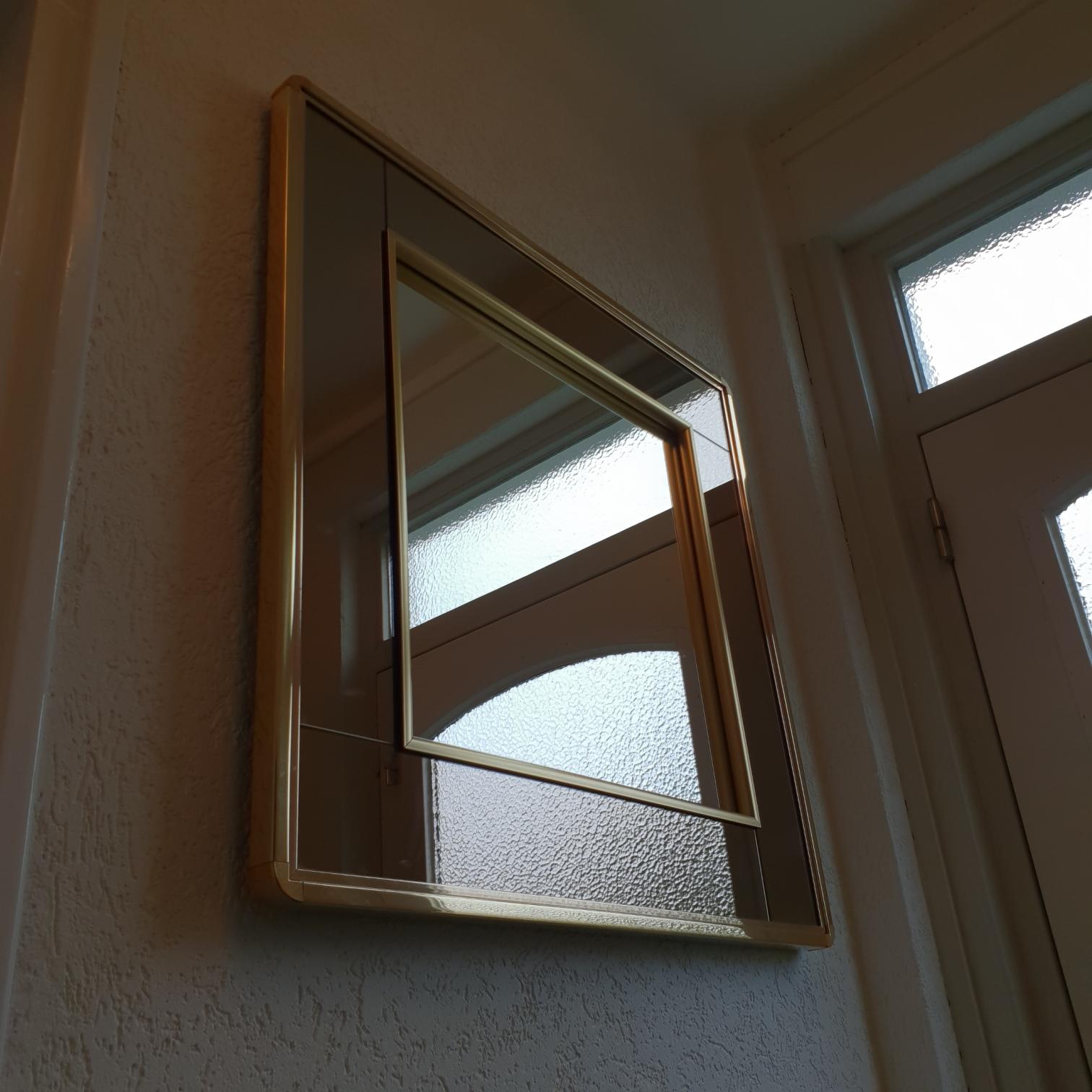 Gilt Gold-Plated Mirror with Smoked and Clear Mirror Glass by Belgo Chrome, 1980s For Sale