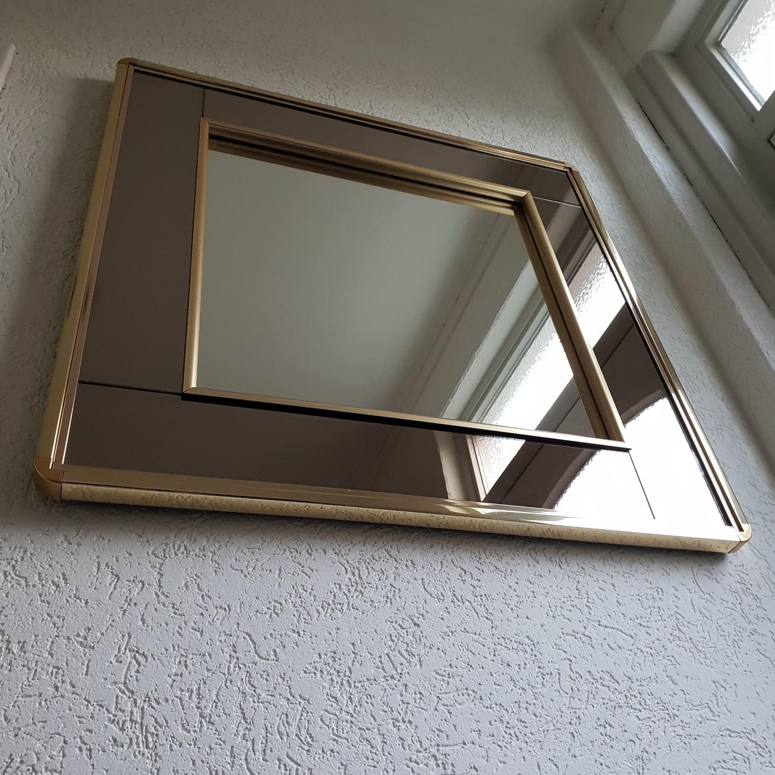 Gold-Plated Mirror with Smoked and Clear Mirror Glass by Belgo Chrome, 1980s In Excellent Condition For Sale In Valkenswaard, NL