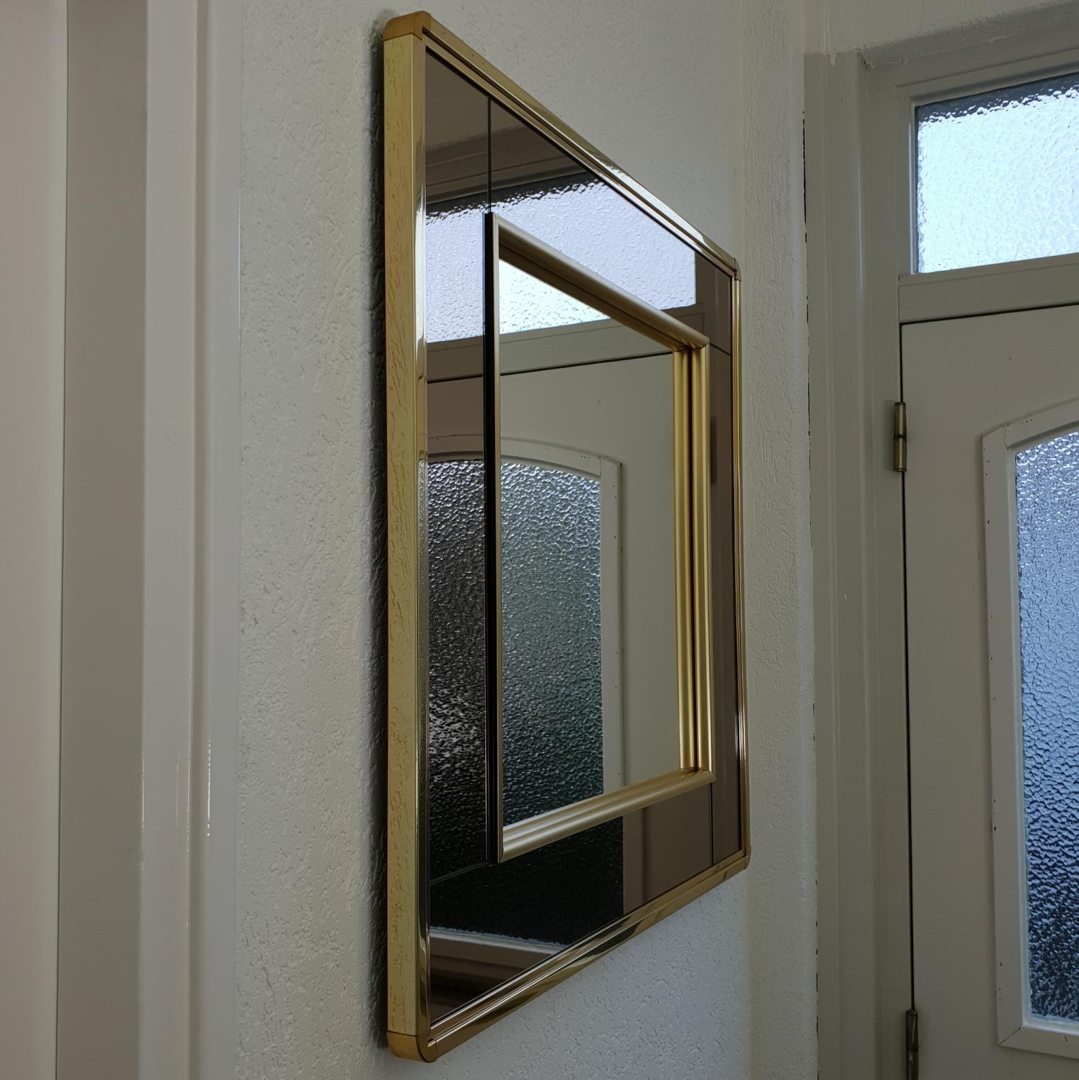 20th Century Gold-Plated Mirror with Smoked and Clear Mirror Glass by Belgo Chrome, 1980s For Sale