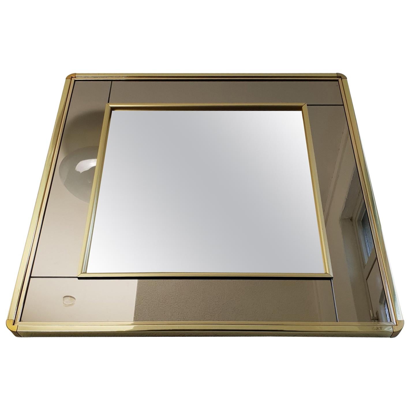 Gold-Plated Mirror with Smoked and Clear Mirror Glass by Belgo Chrome, 1980s For Sale