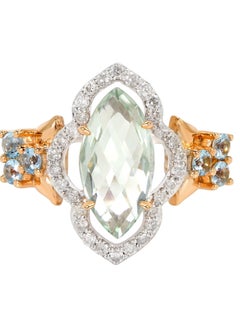 Gold-Plated Mix Cut Green Amethyst, Blue Topaz and Diamond Fashion Ring