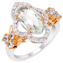 Gold-Plated Mix Cut Green Amethyst, Blue Topaz and Diamond Fashion Ring