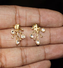 Gold plated natural uncut diamond designer sterling silver stud earrings