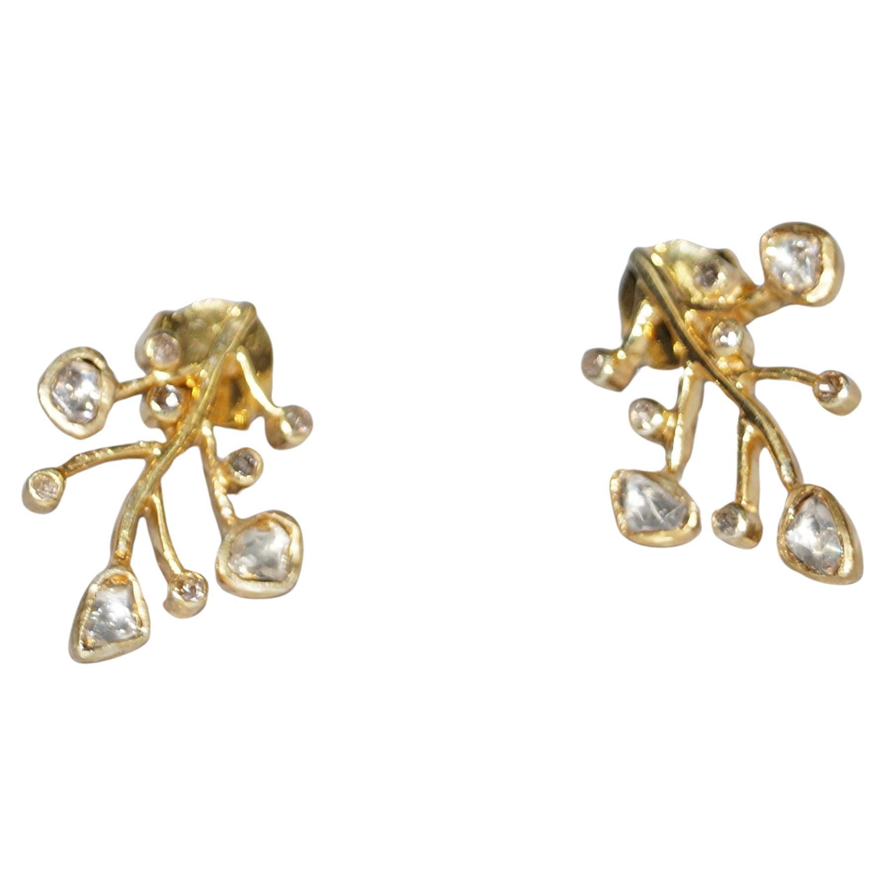 Gold plated natural uncut diamond designer sterling silver stud earrings For Sale