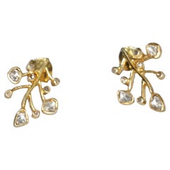 Gold plated natural uncut diamond designer sterling silver stud earrings