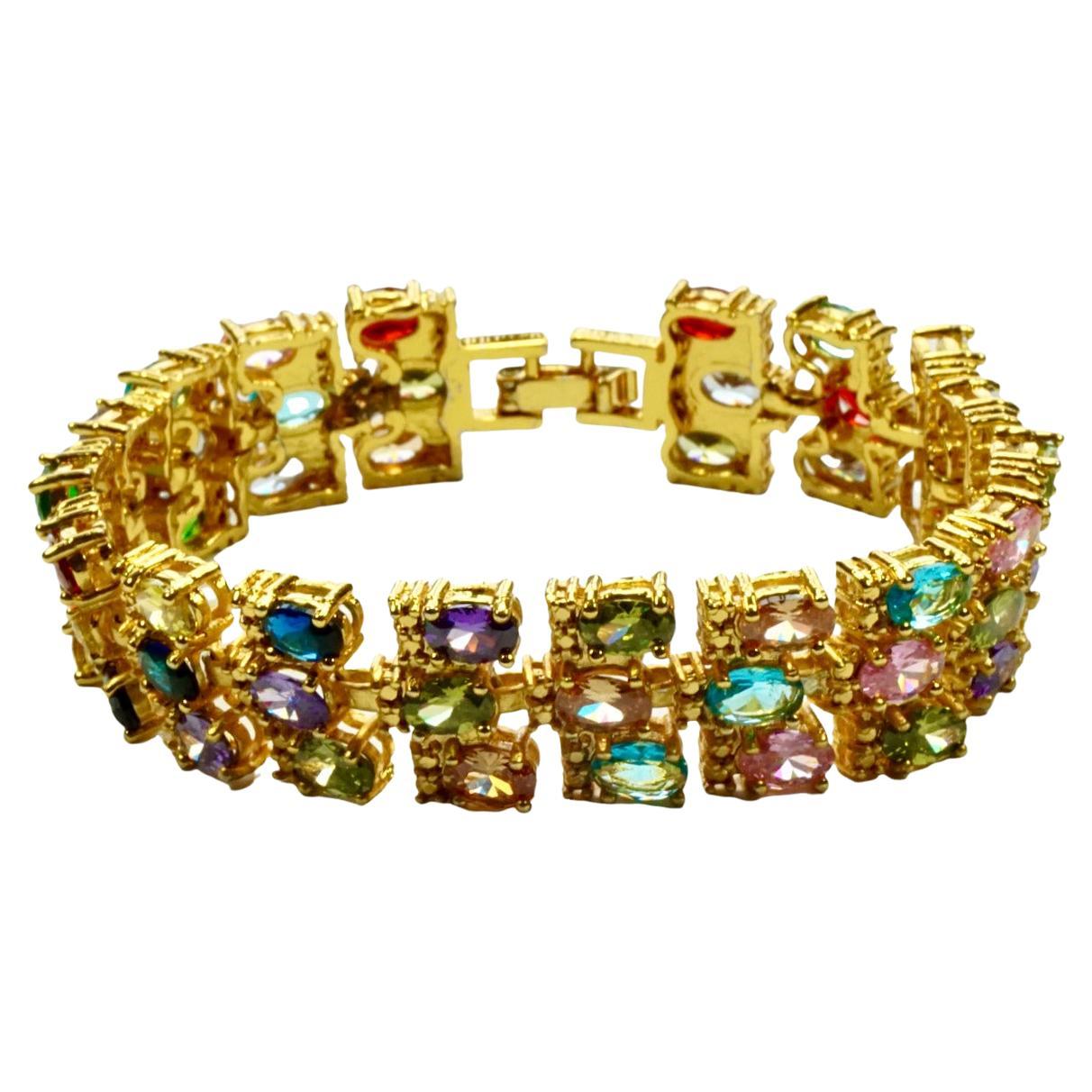 Bracelet à maillons orné d'or et de bijoux en verre multicolores en vente 1