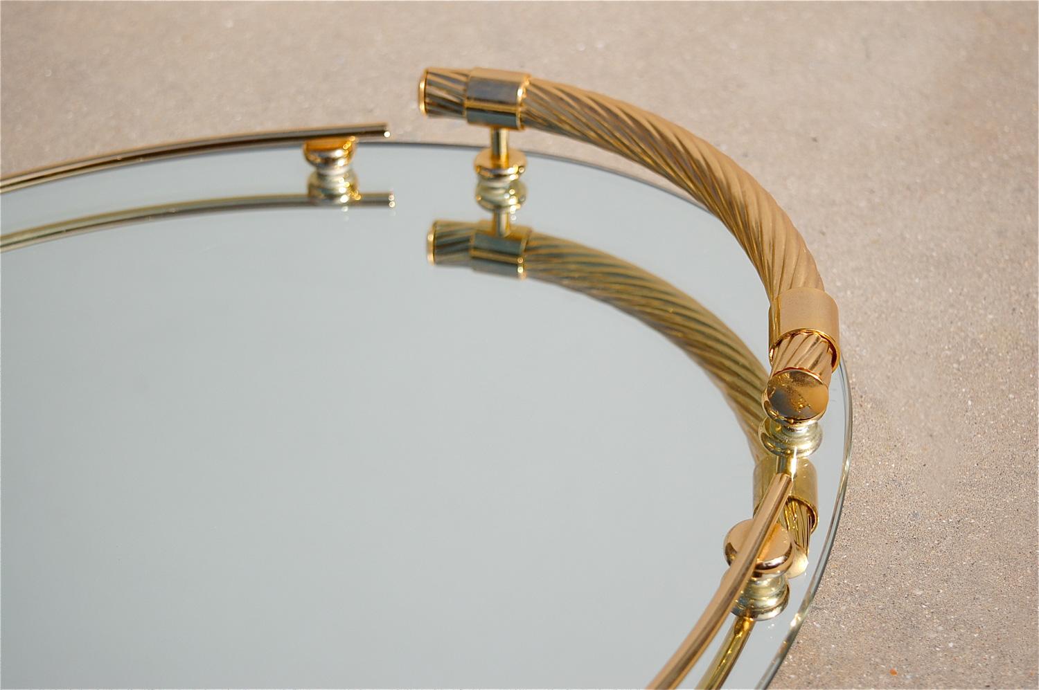 Italian Gold-Plated Oval Mirrored Tray by Dimart Milano Italy, 1980s