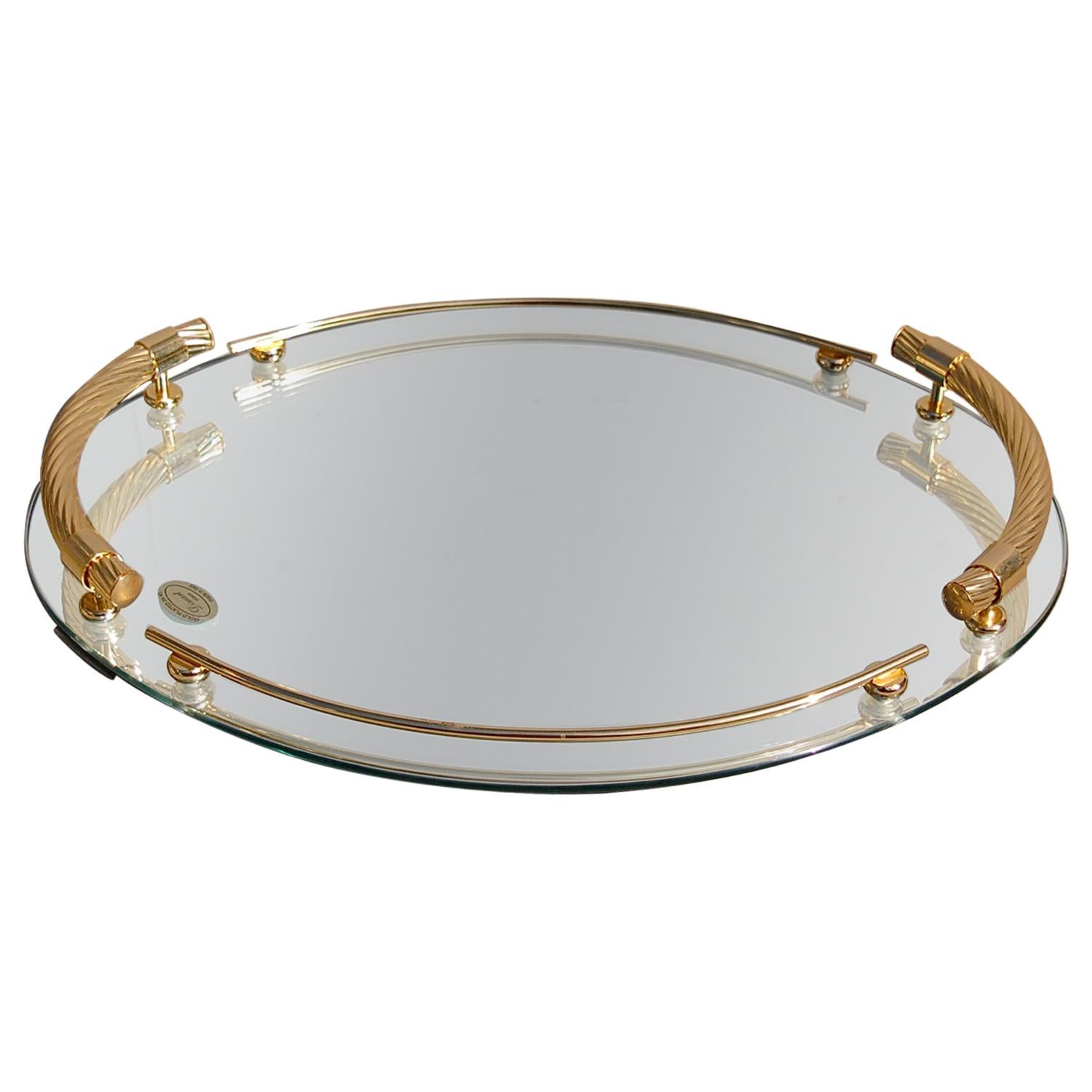 Gold-Plated Oval Mirrored Tray by Dimart Milano Italy, 1980s
