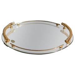 Vintage Gold-Plated Oval Mirrored Tray by Dimart Milano Italy, 1980s