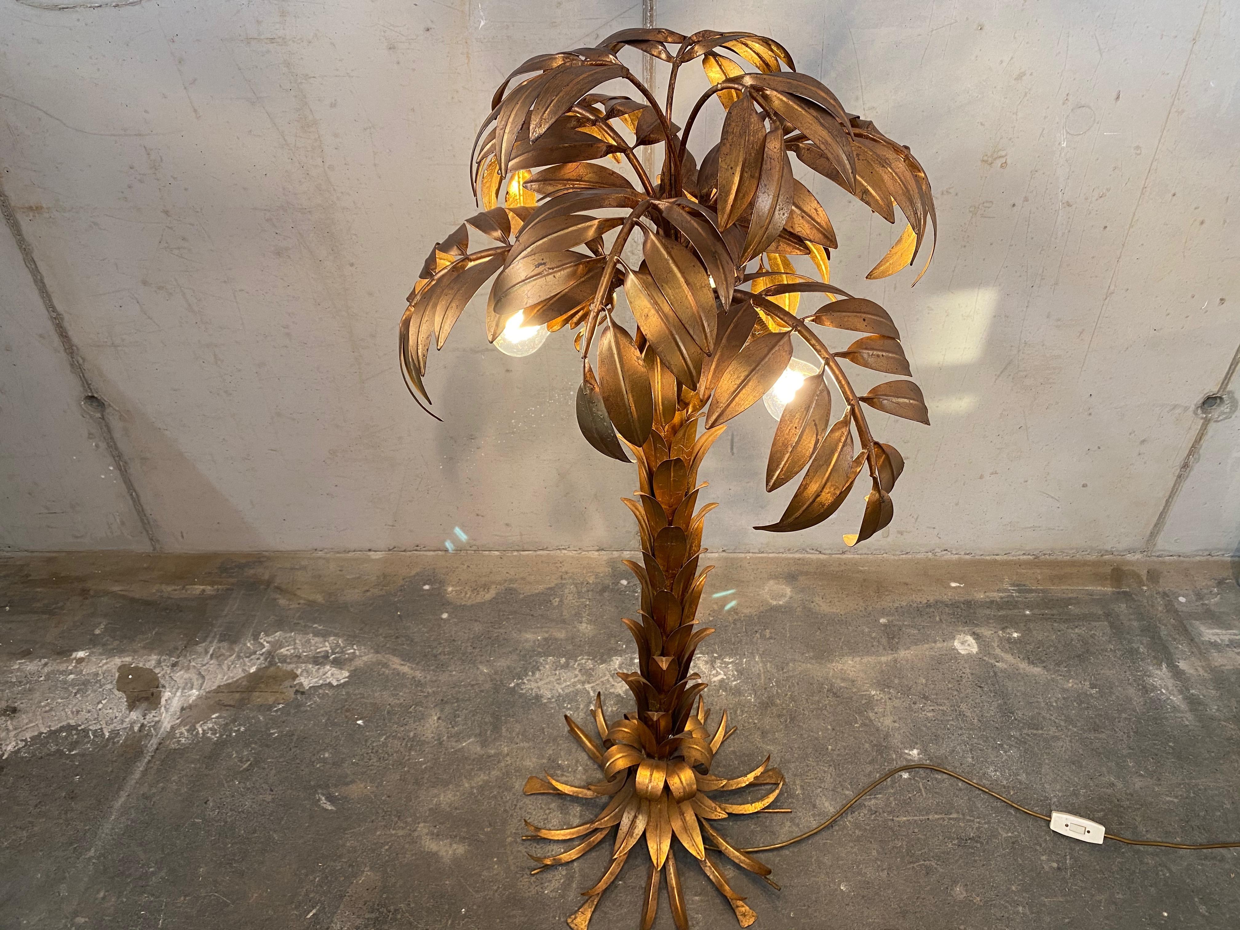 Mid-Century Modern Gold-Plated Palm Tree Floor Lamp by Hans Kögl, 1970, Hollywood Regency Design