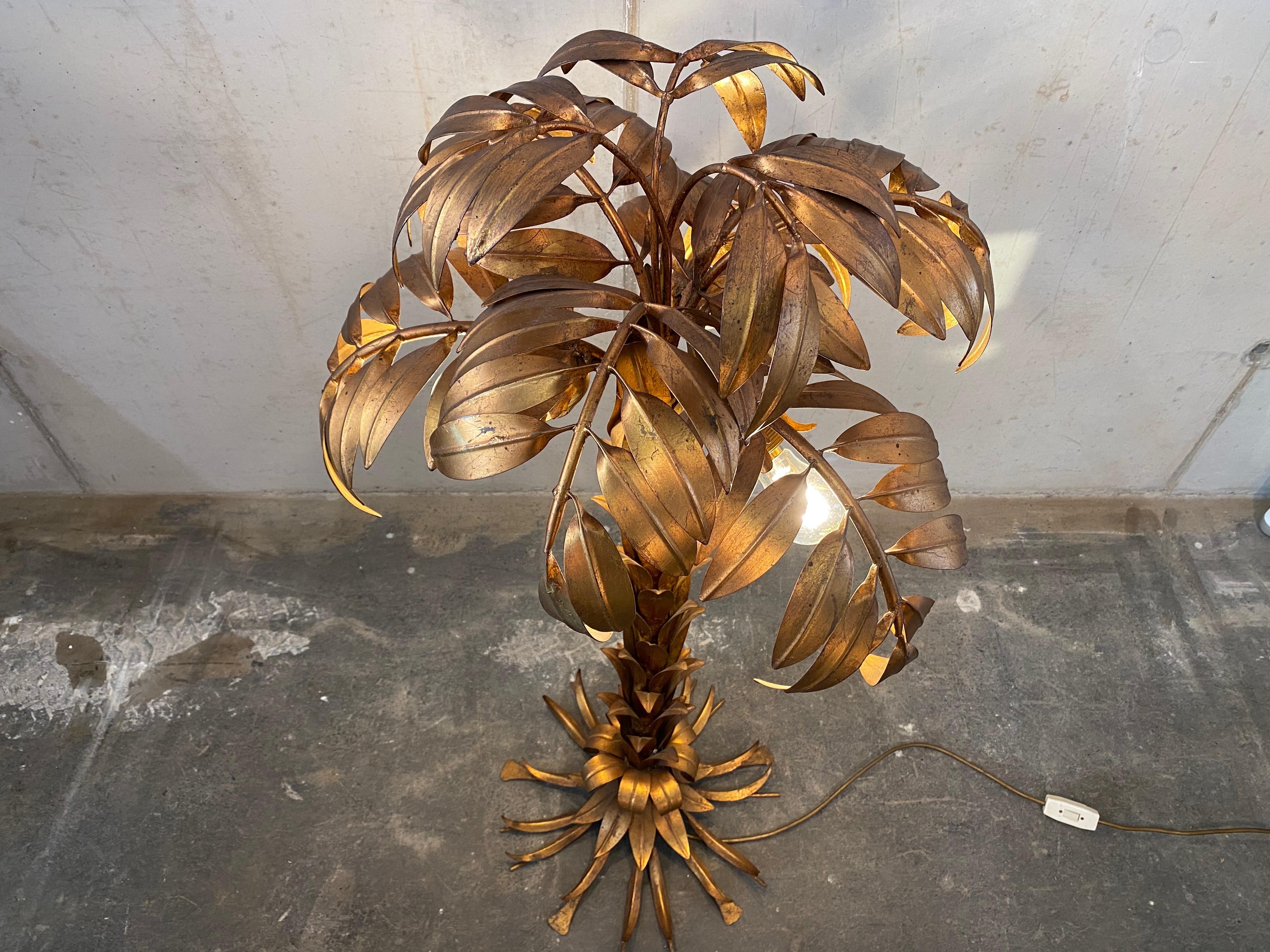 Gilt Gold-Plated Palm Tree Floor Lamp by Hans Kögl, 1970, Hollywood Regency Design