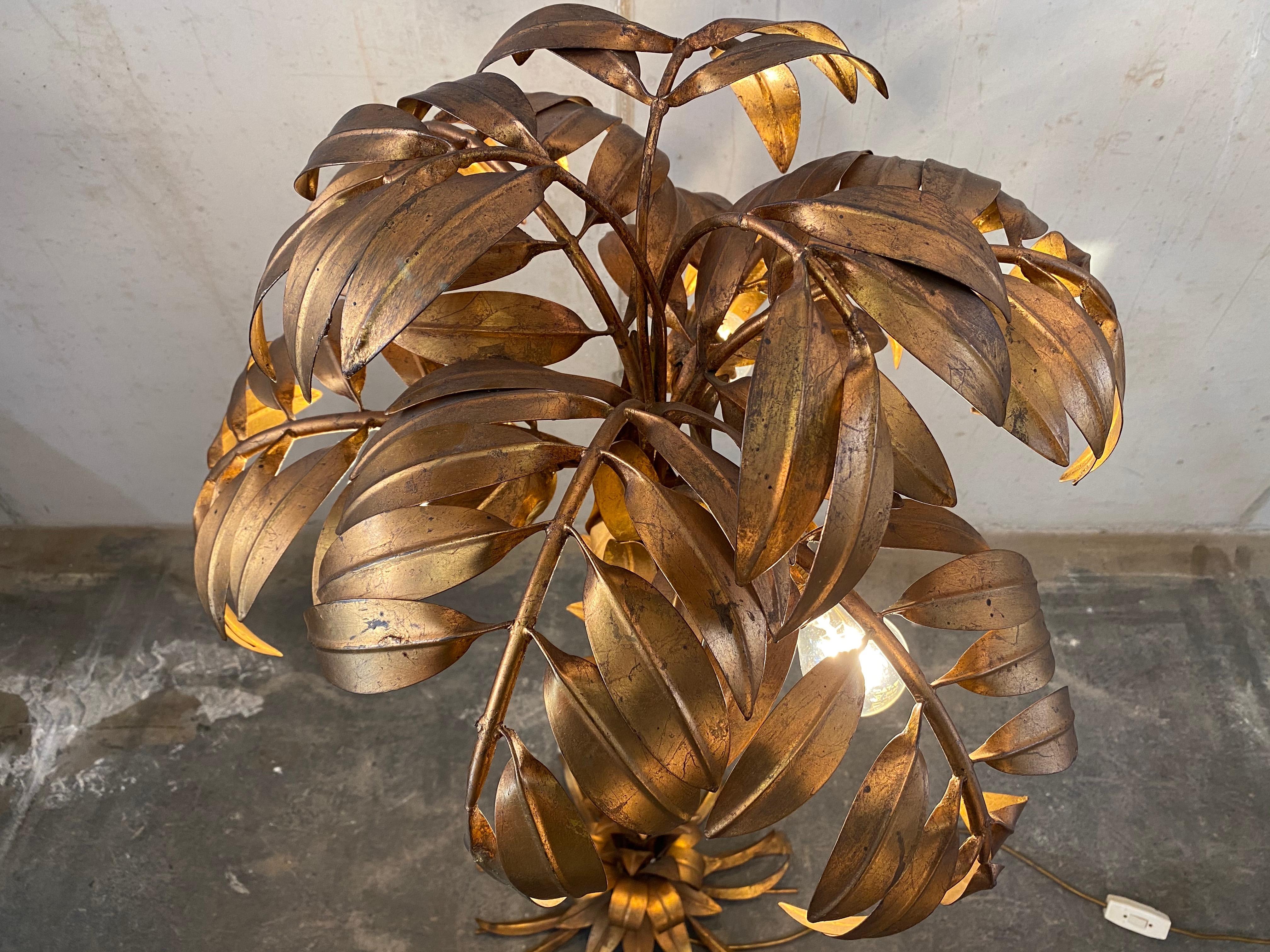 Gold-Plated Palm Tree Floor Lamp by Hans Kögl, 1970, Hollywood Regency Design In Fair Condition In Hamburg, DE