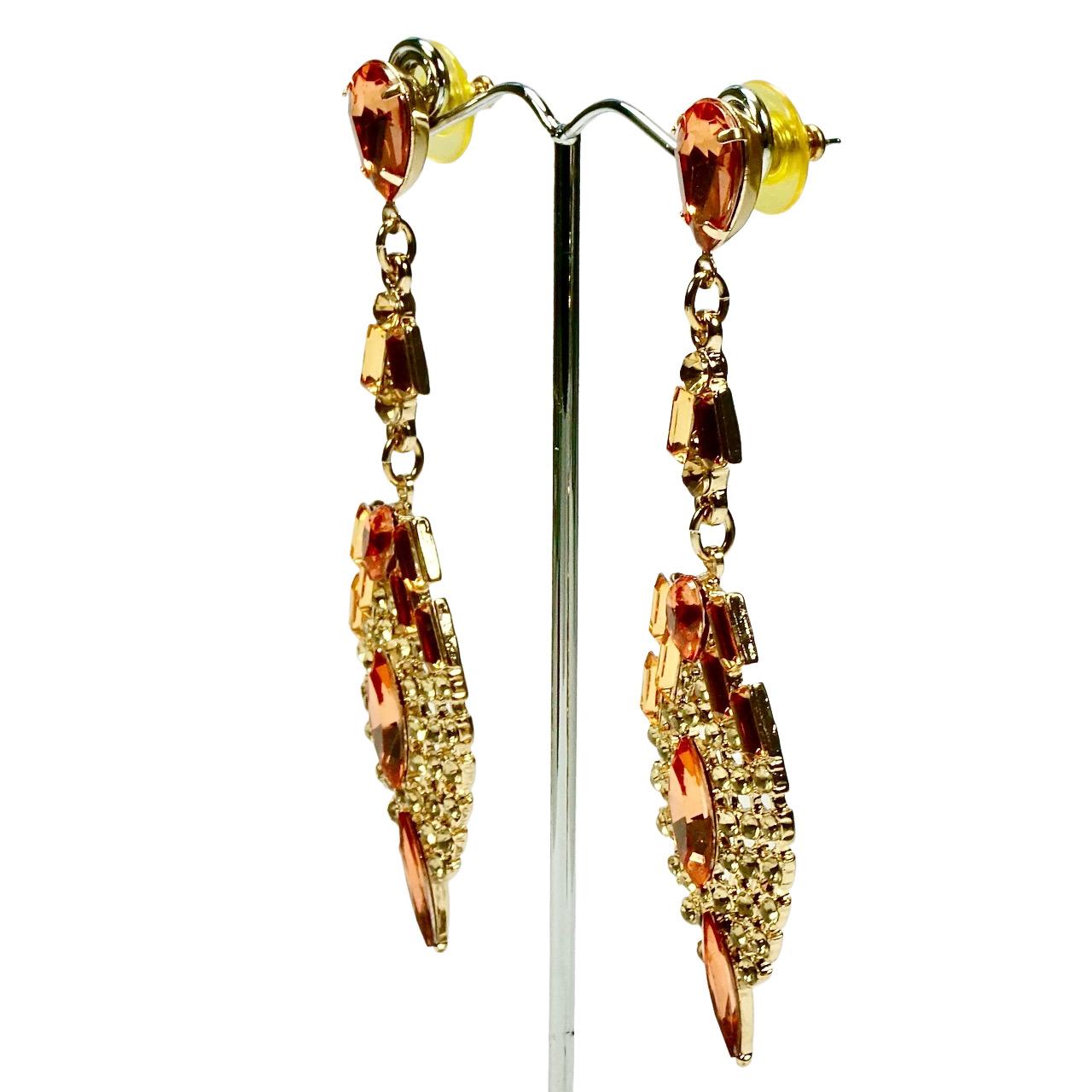 da uomo o donna Orecchini pendenti con strass tondo e baguette Peach Marquise placcati oro in vendita