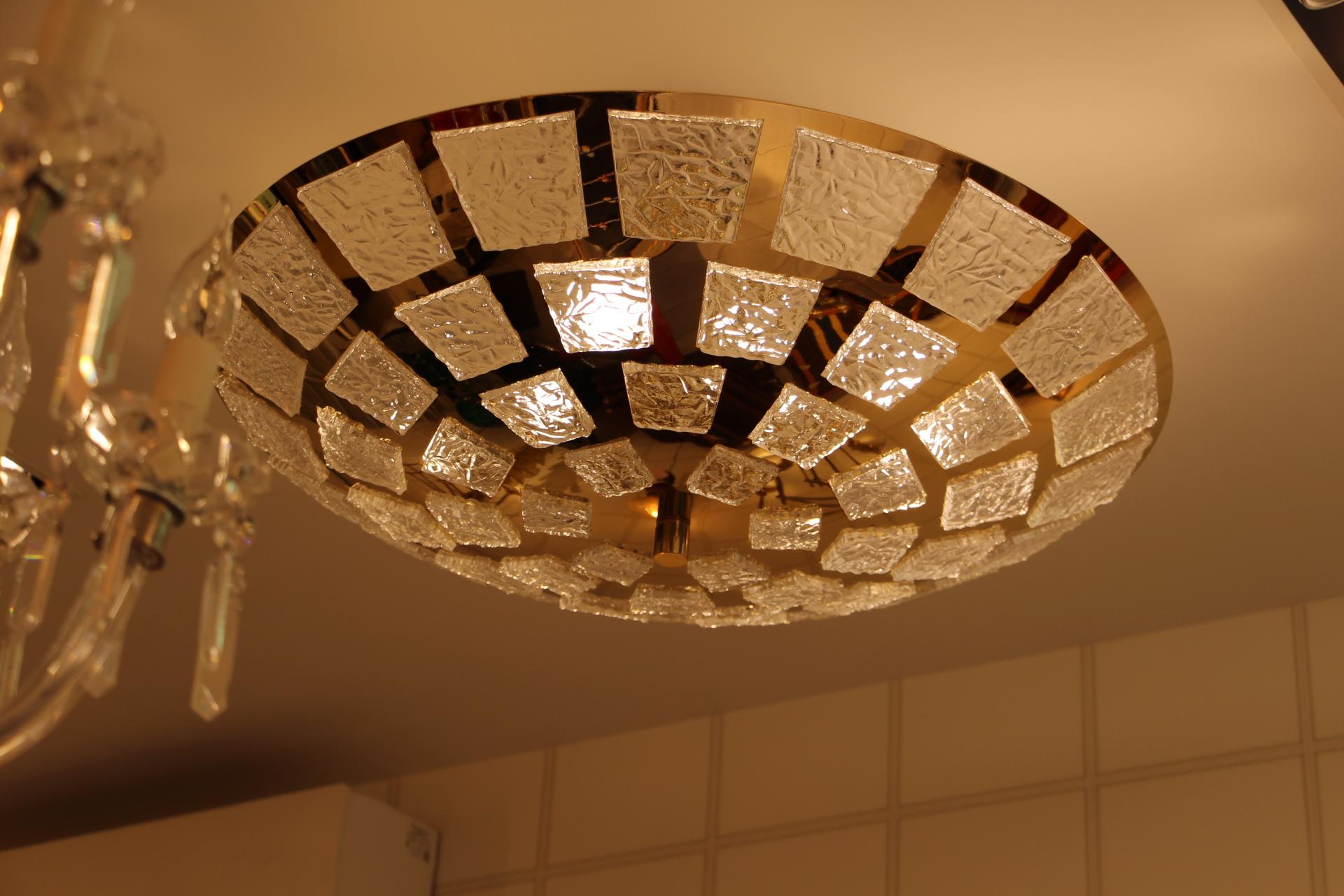 Gold-Plated Pendant Flush Light with Textured Translucent Murano Glass Plaques 5