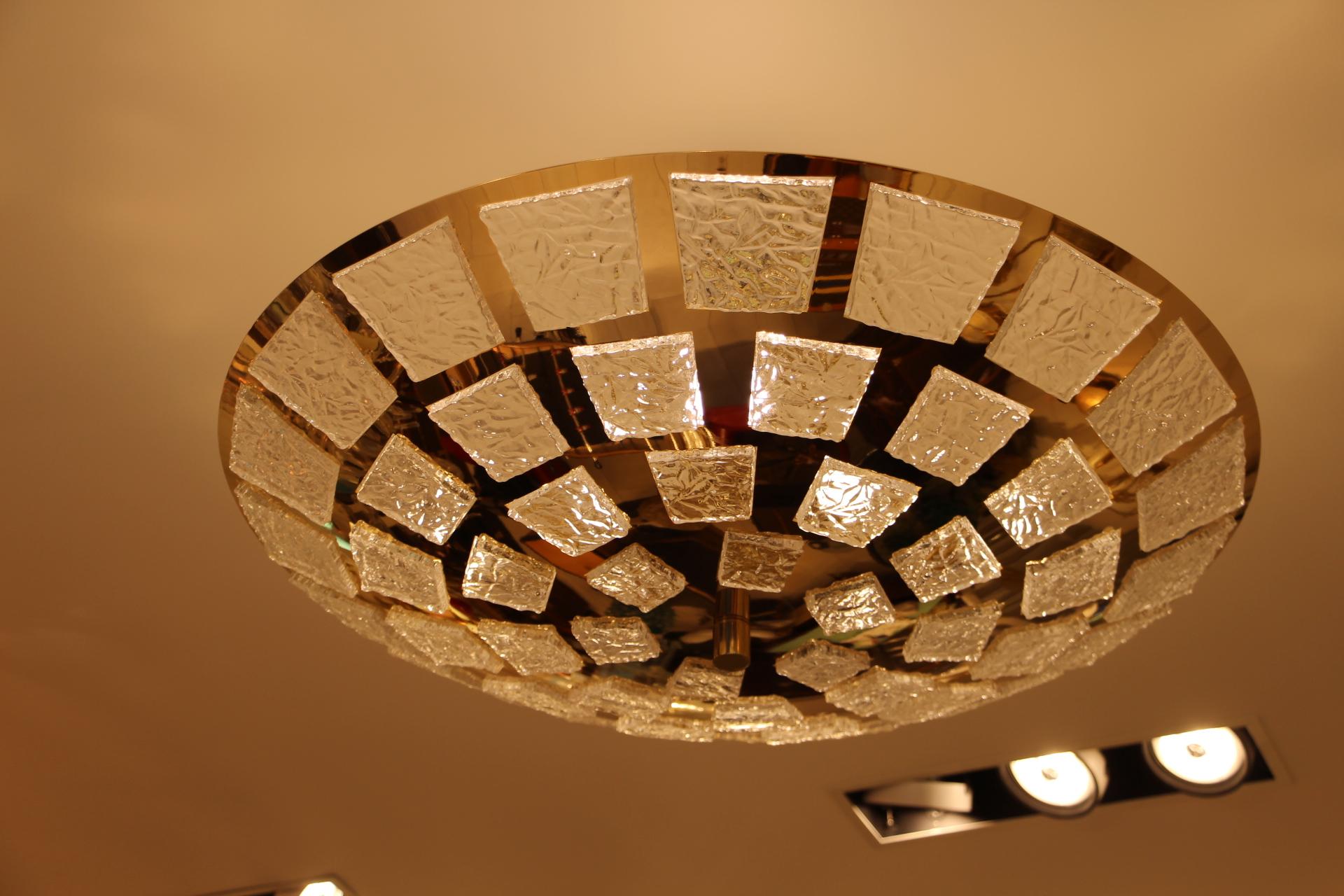 Gold-Plated Pendant Flush Light with Textured Translucent Murano Glass Plaques 6