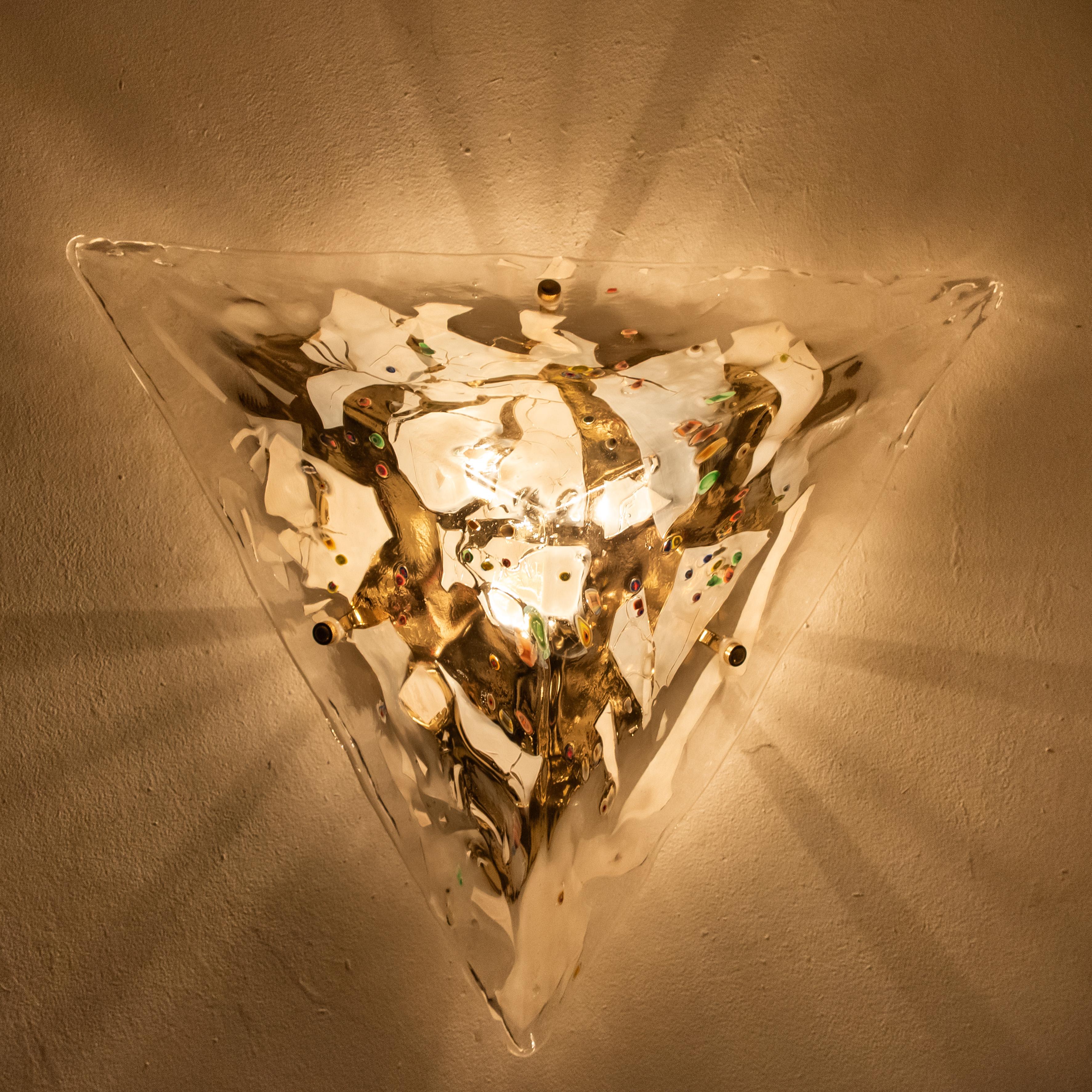 Gold-Plated Piramide Murano La Murrani Flushmount /Wall Light, 1970s, Italy For Sale 2