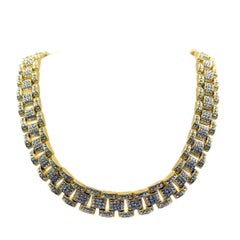 Gold Plated Preloved Tank Track Crystal Collar Necklace, 46cm Long