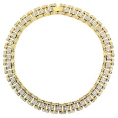Gold Plated Preloved Tank Track Crystal Collar Necklace, 46cm Long