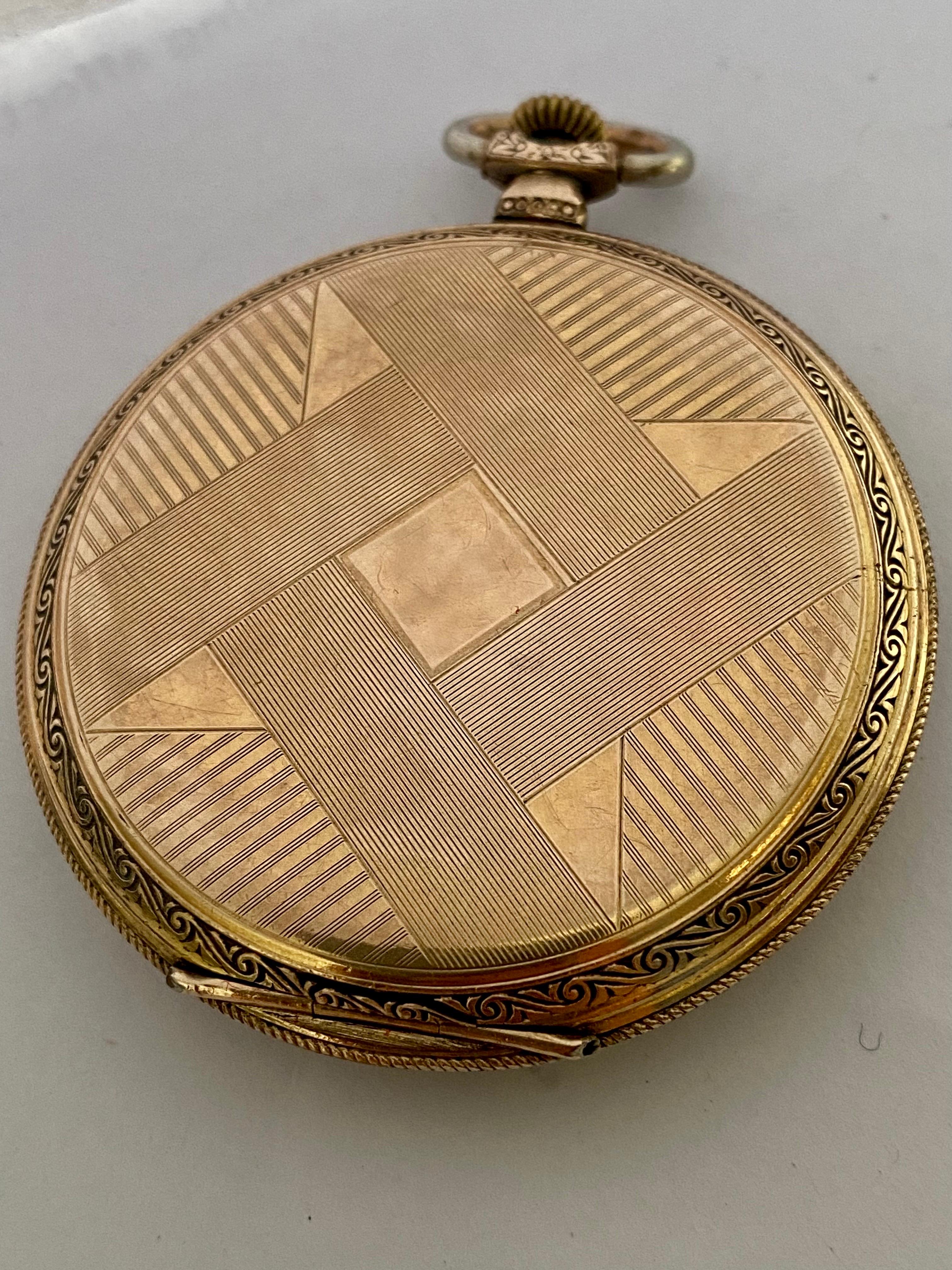 Gold-Plated Record Watch Co. Geneve Antique Pocket Watch For Sale 4