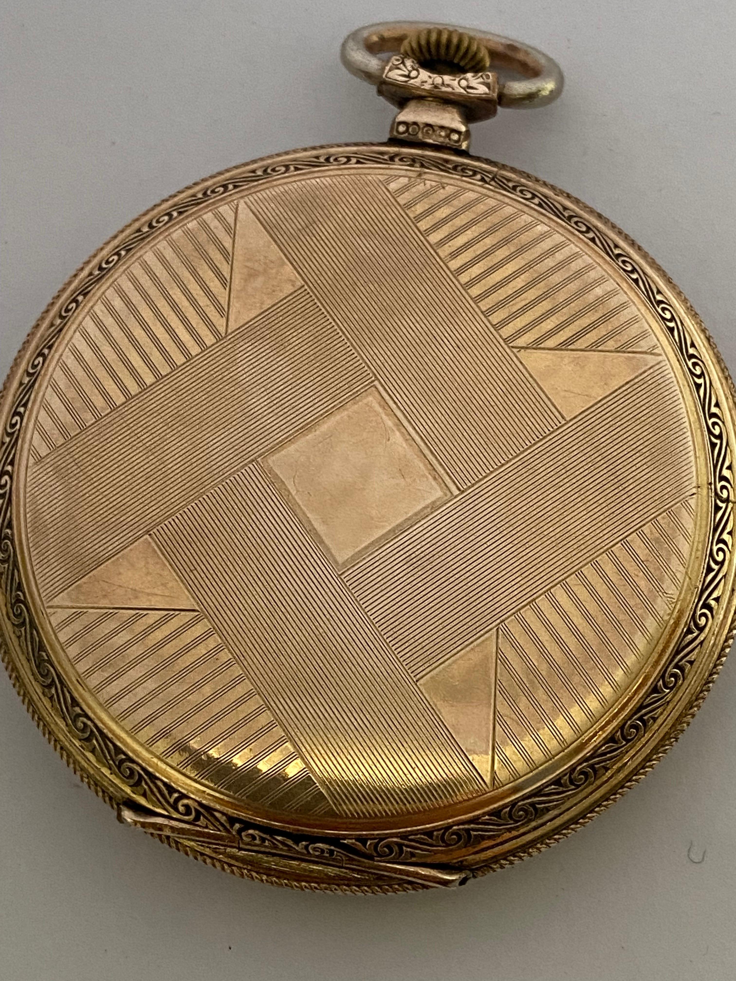 Gold-Plated Record Watch Co. Geneve Antique Pocket Watch For Sale 6