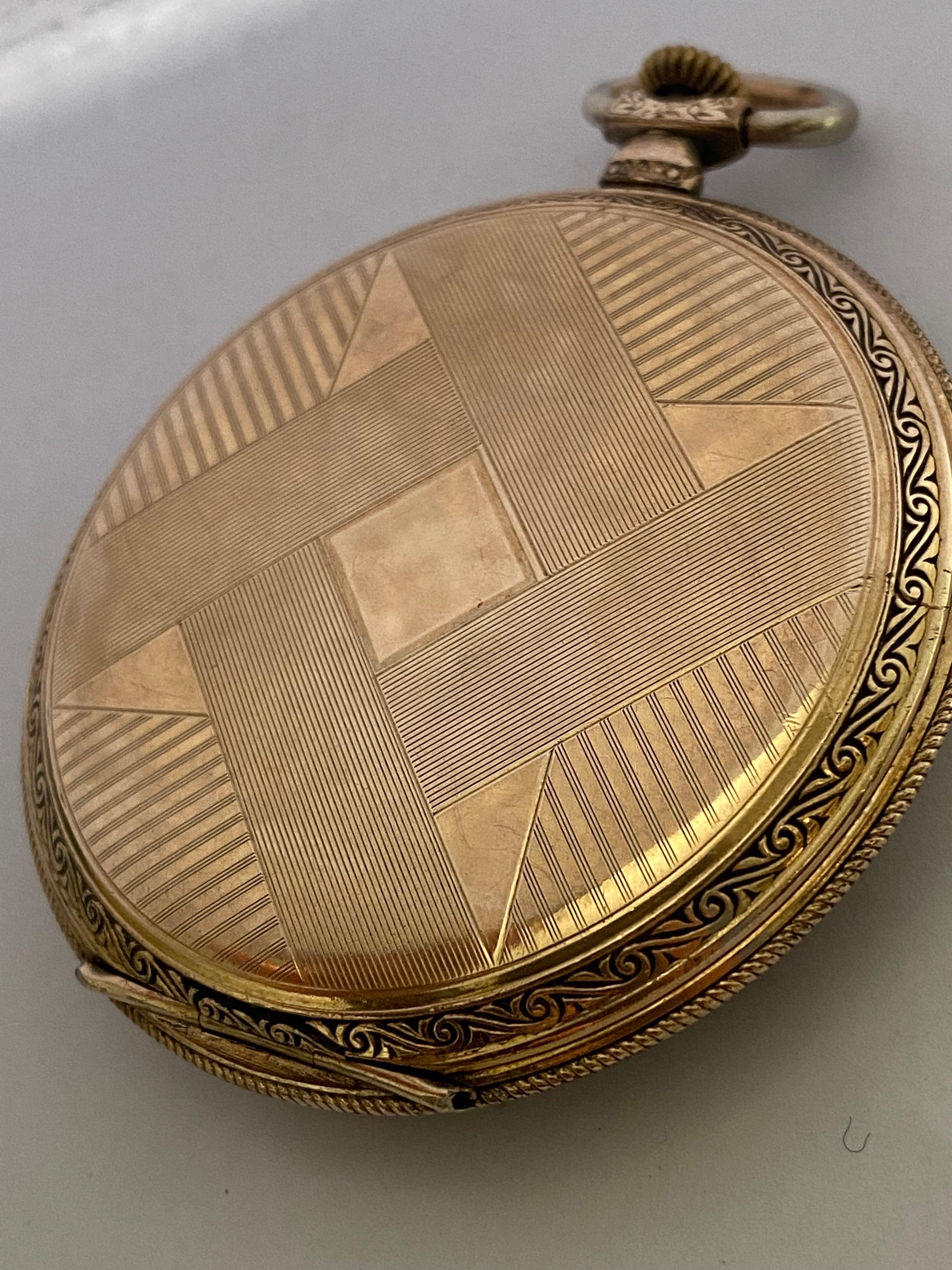Gold-Plated Record Watch Co. Geneve Antique Pocket Watch For Sale 7