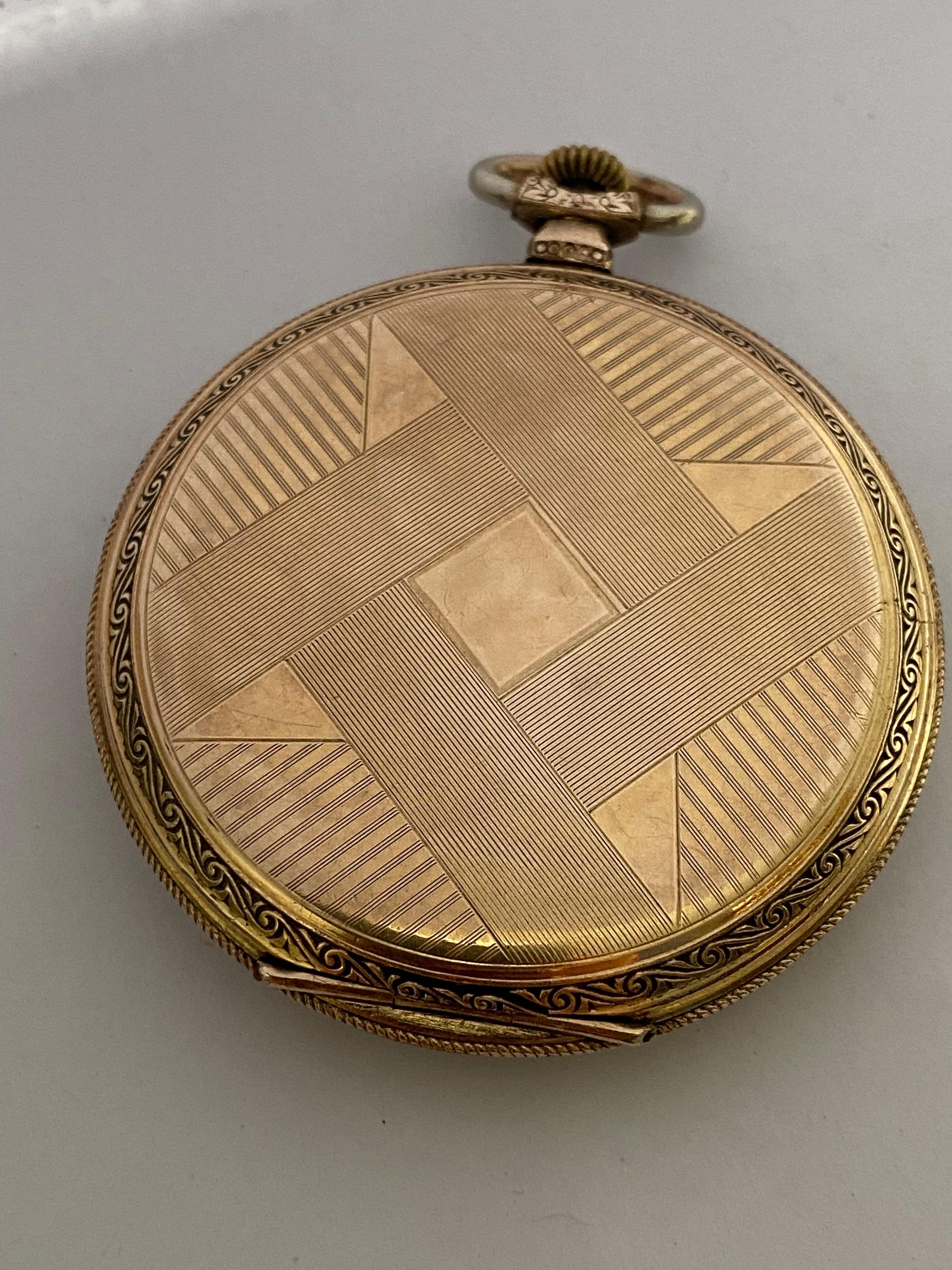 Gold-Plated Record Watch Co. Geneve Antique Pocket Watch For Sale 8