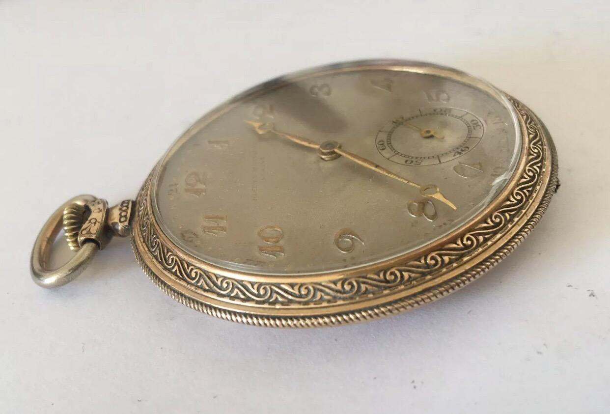 Gold-Plated Record Watch Co. Geneve Antique Pocket Watch For Sale 1