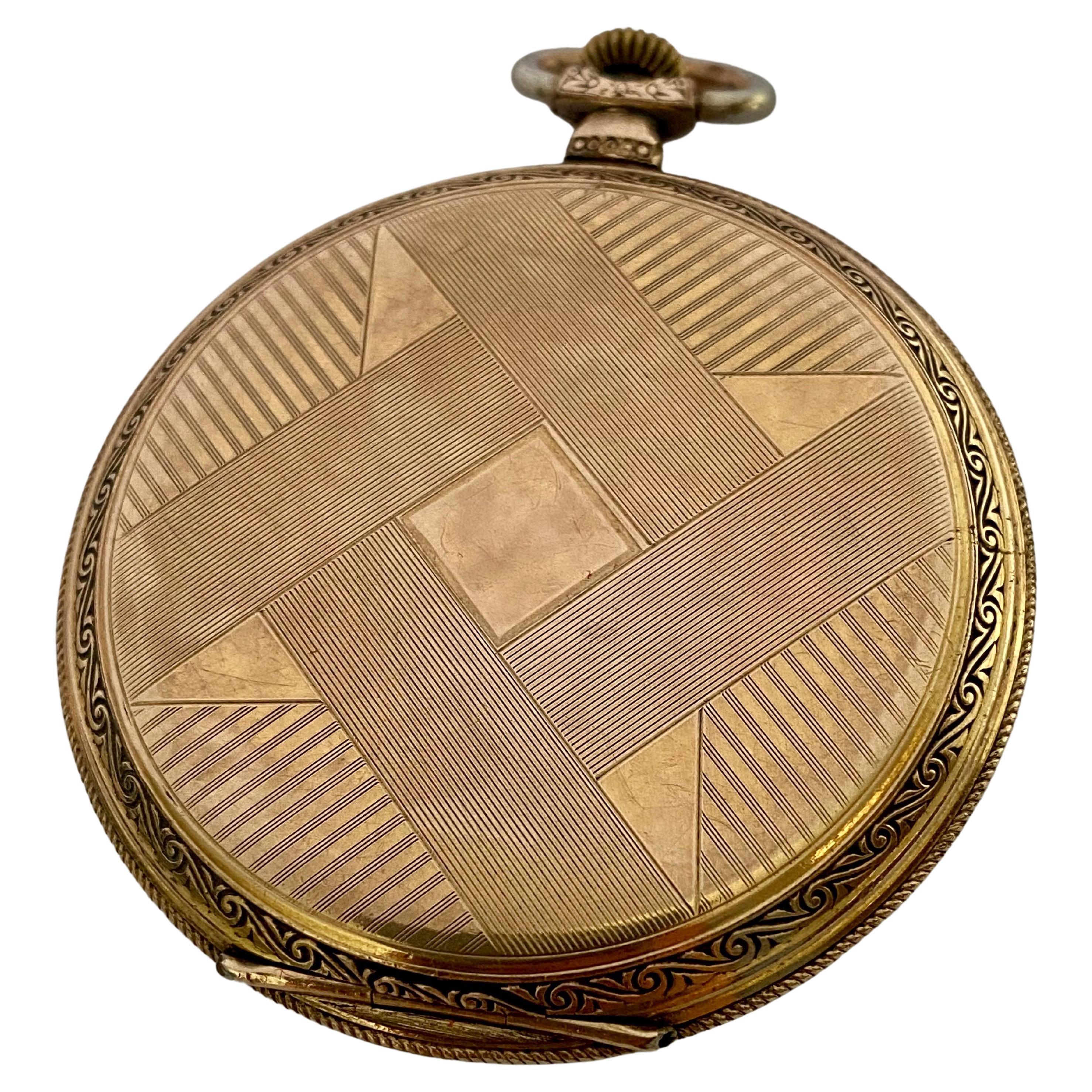 Gold-Plated Record Watch Co. Geneve Antique Pocket Watch For Sale