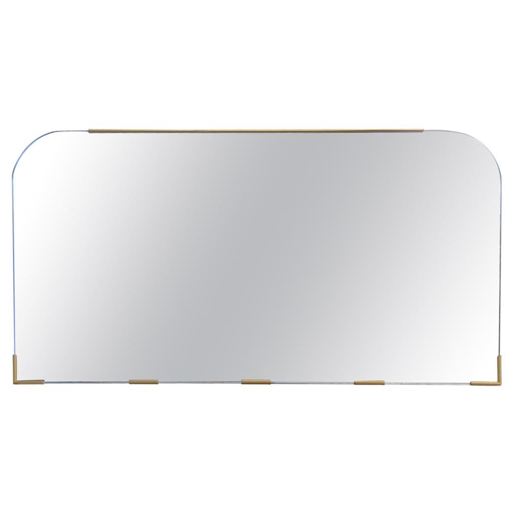 Gold-Plated Rectangular Wall Mirror with Rounded Corners in Italian Design 1950