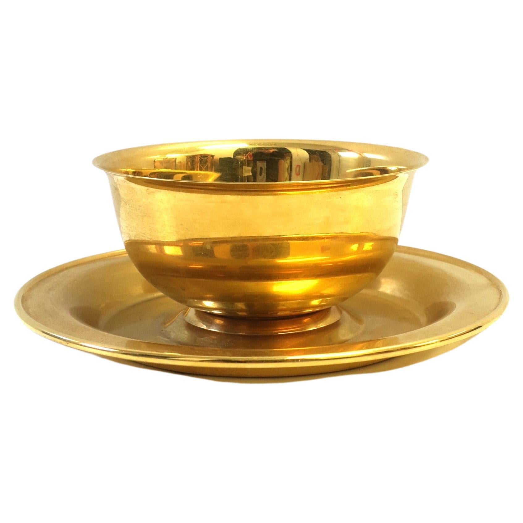 Gold Plated Revere Serving Bowl and Underplate Saucer For Sale