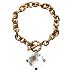 Gold Plated Rhinestone Toggle Chain Vintage Bracelet