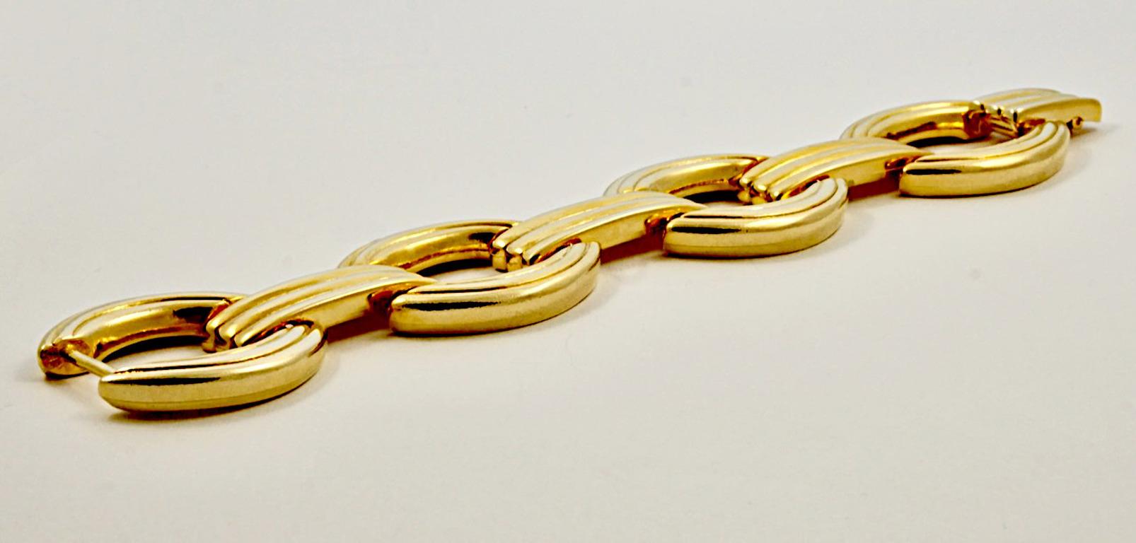 Women's or Men's Gold Plated Ridged Link Statement Bracelet 1980s For Sale