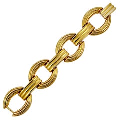 Gold Plated Ridged Link Statement Bracelet 1980s